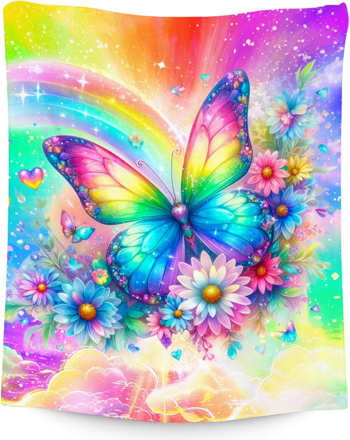 Girls Throw Blanket, Butterfly Blanket Gifts for Girls, Kids Butterfly Gifts with Flower, Warm Flannel Throw for Couch Bed, 60"x80"