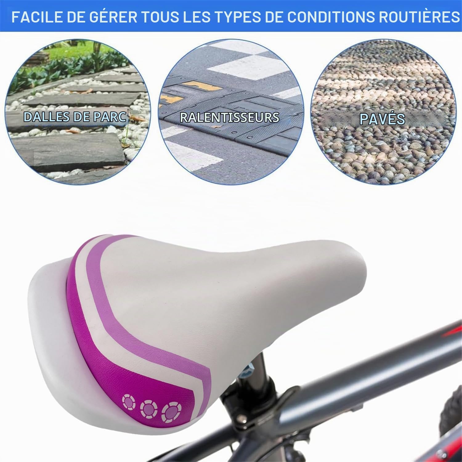 Selle de vélo Large pour vélo d'enfant 12 14 16 18 Pouces, Selle de Rechange Confortable pour vélo de Fille, Convient pour Tige de Selle de 22,2 mm, Accessoires de vélo pour Enfant