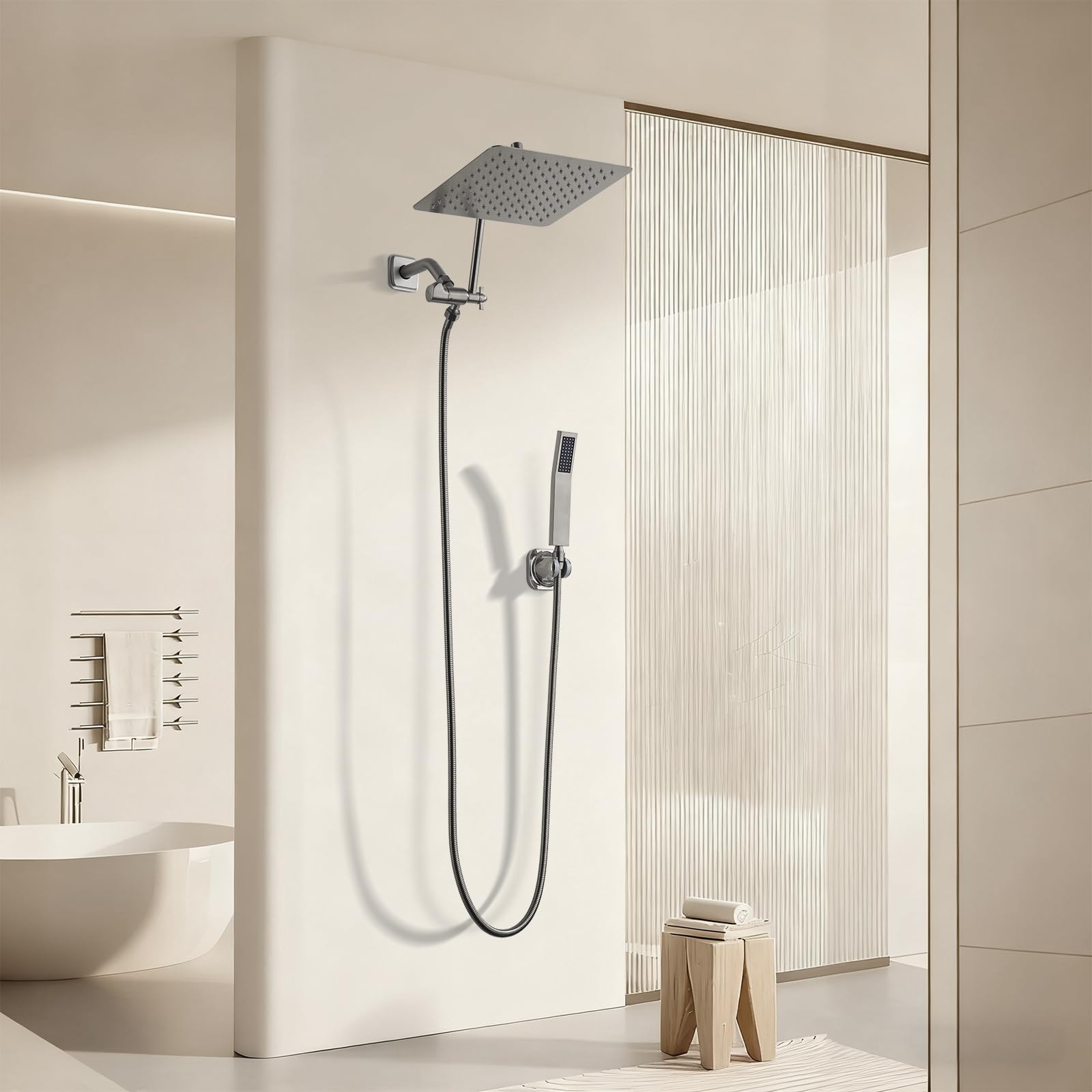 TRUSTMI - Soffione doccia a pioggia in metallo ad alta pressione con doccetta combinata, soffione a pioggia da 25,4 cm, con braccio di estensione regolabile e tubo lungo, nichel spazzolato