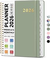JEJEGO 2026 Planner: Weekly Monthly Hardcover Spiral A5 Green - Tabs, Notes, Holidays for Women Men