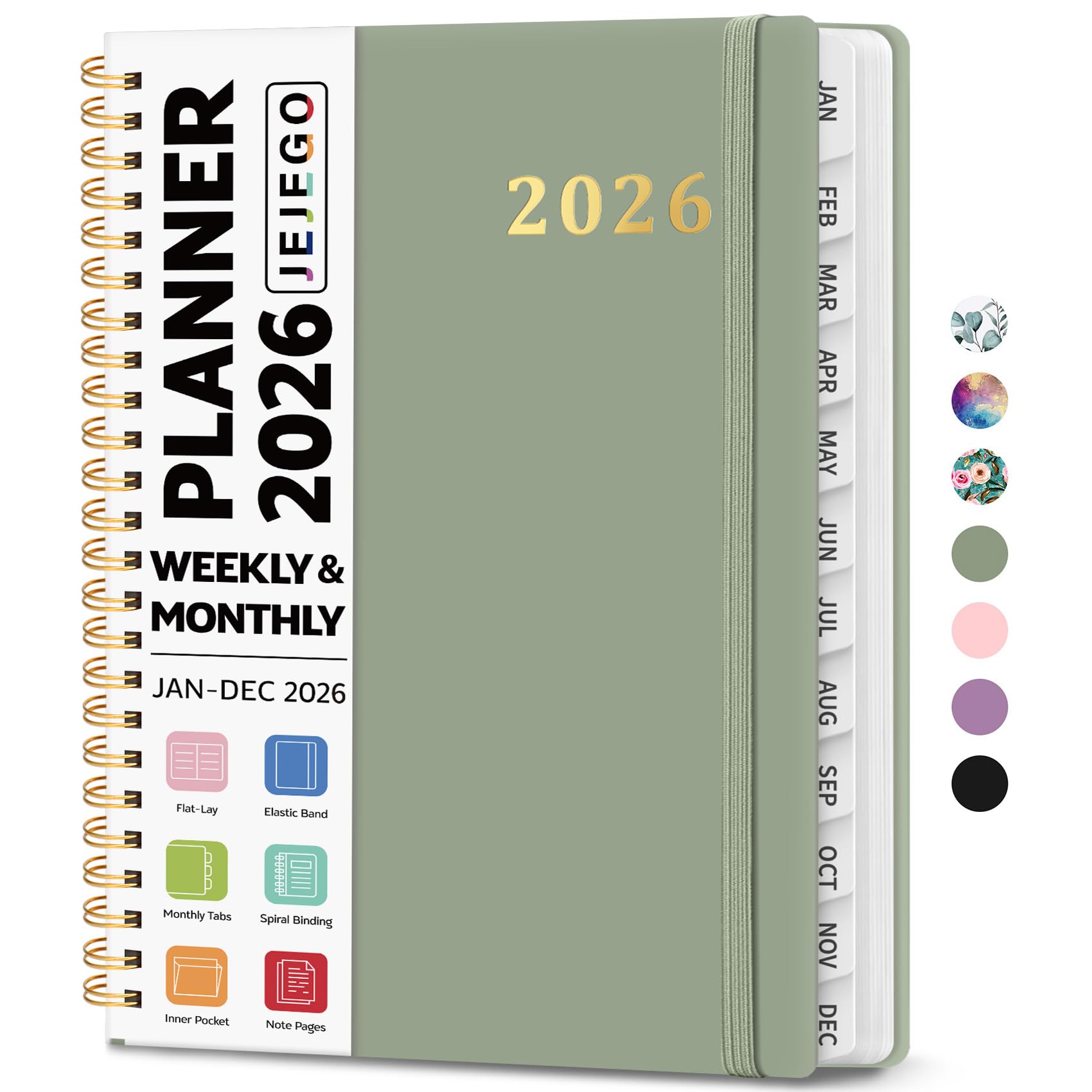 2026 Planner, Weekly and Monthly Calendar Planner Book, January 2026 - December 2026, Hardcover Spiral Planner with Monthly Tabs, Notes Pages, Perfect