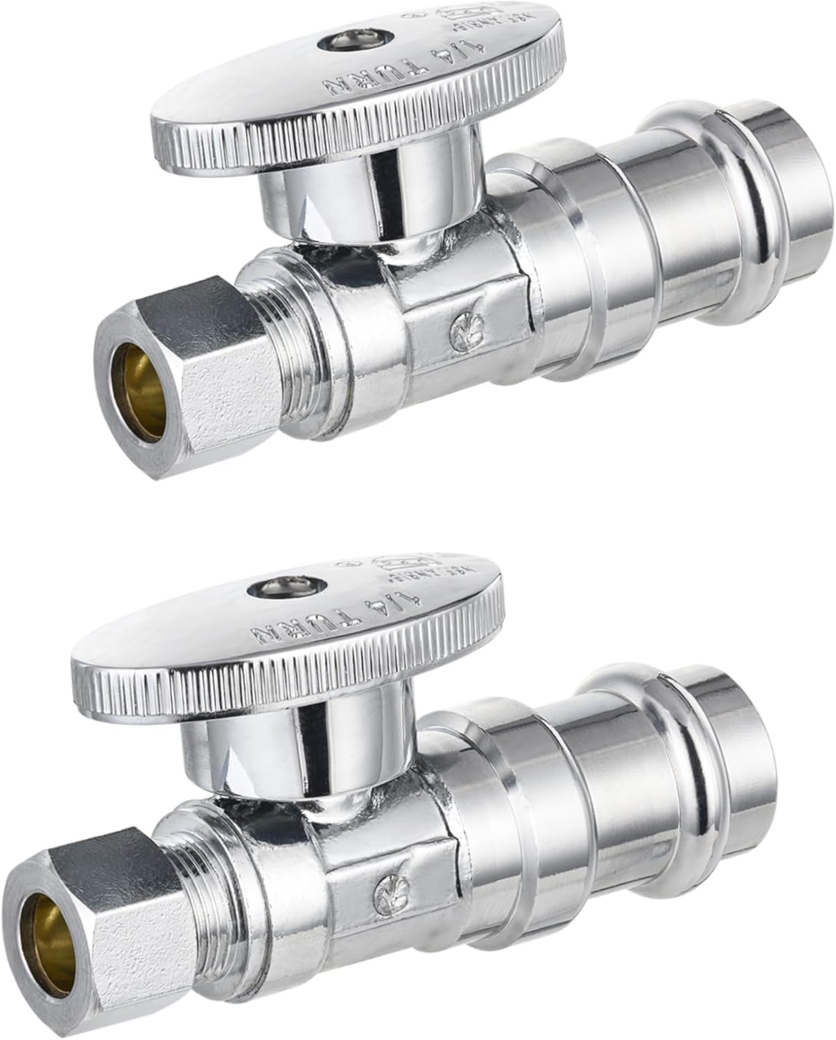 (Pack of 10) EFIELD Stop Straight Valve, 1/2" Copper Press x 3/8" OD Compression, 1/4 Turn, LF Brass Made, Chrome Plated,(VALVE397)