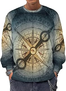 Pirate And Vintage Compass Men's Crewneck Sweatshirt Long Sleeve Casual Pullover Sweater T-shirt Lightweight Tops
