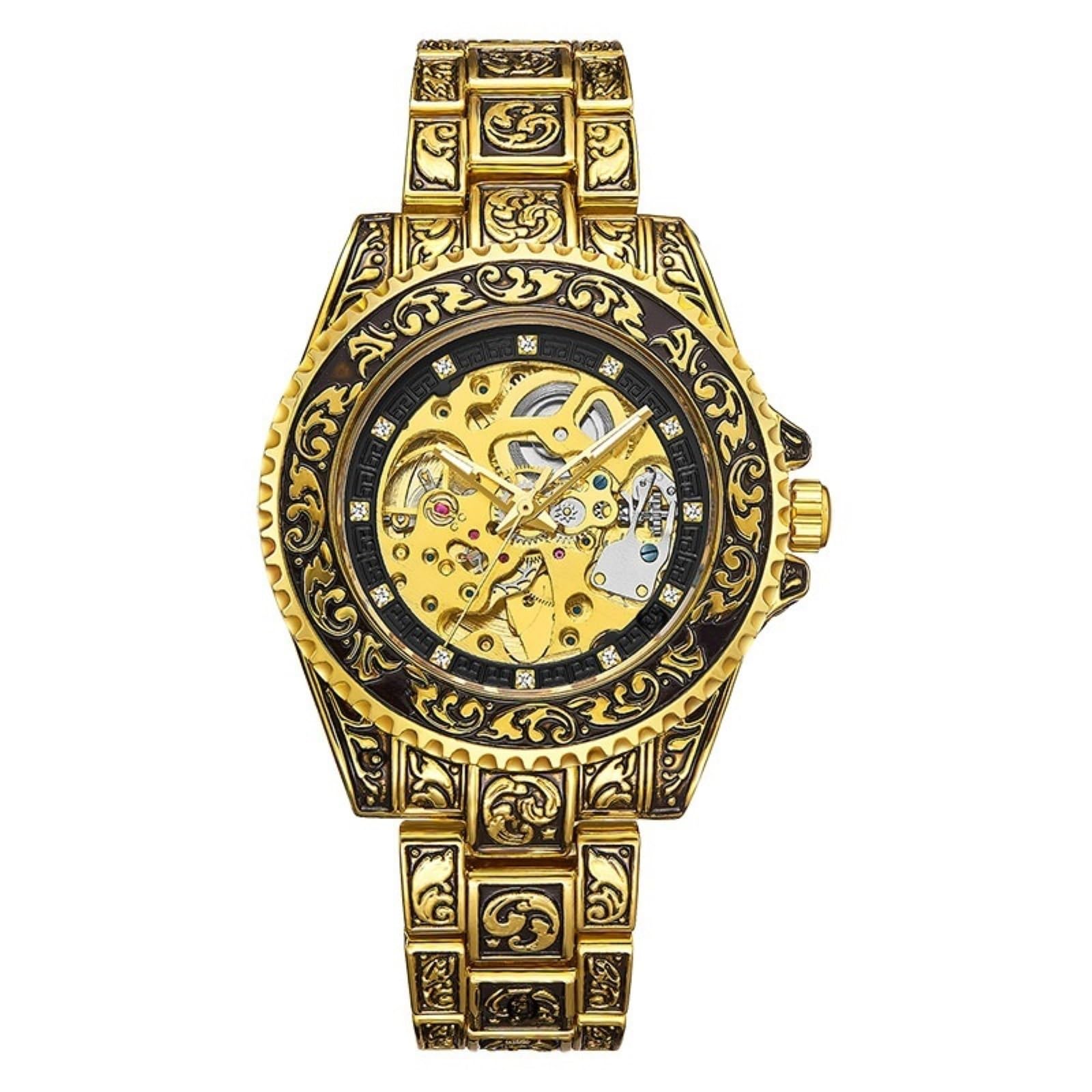 Modeuhren Automatische Skelettuhr for Herren – 43 mm Edelstahl, Retro-Zifferblatt mit Gravur, als Geschenk for den Mann Armbanduhren