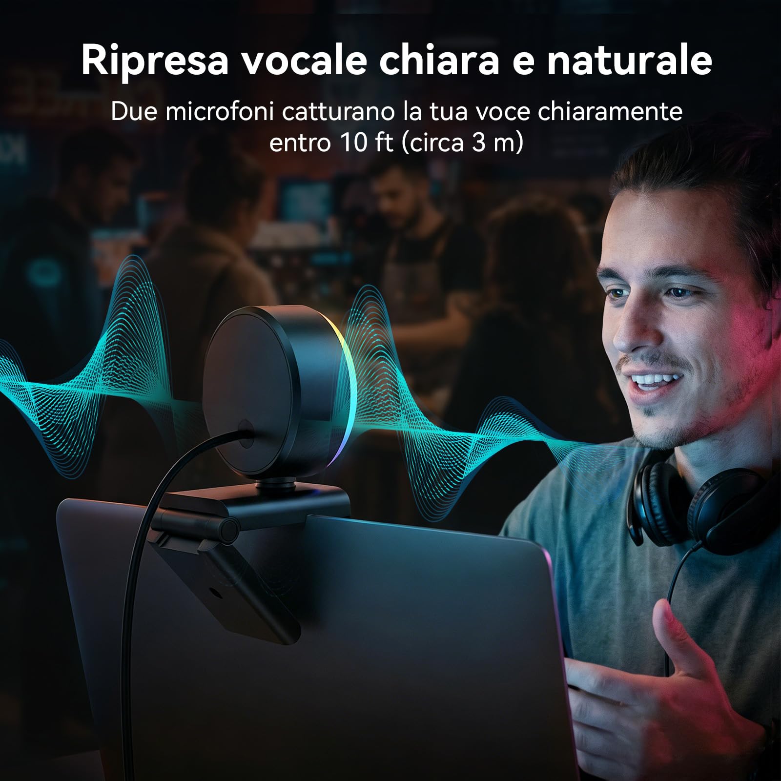 EMEET Webcam S600L 4K per Streaming con Luce ad Anello, 4 Modalità di Illuminazione, Effetto Arcobaleno, Sensore da 1/2", Imaging AI, PDAF 0,2S, 2 Microfoni, Webcam 4K con Luce per OBS/Twitch/PC/Mac
