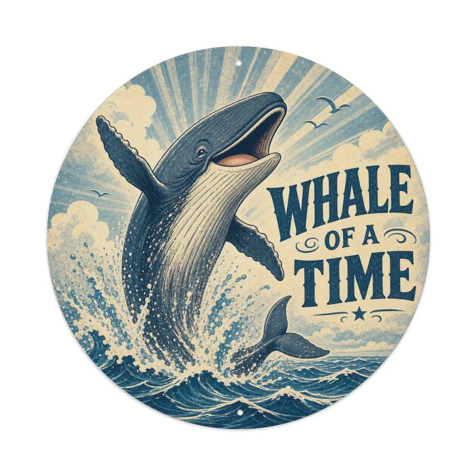 Okngb Style Whale Animal Humor Marine Pop Quirky Vintage Metal Tin Sign Plaque Wall Decor For Cafe, Man Cave, Club Bar, Office, Home Garden Round Metal Poster 8X8inch