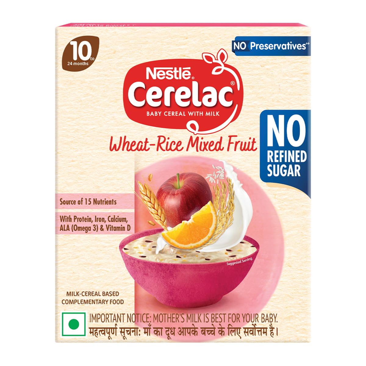Baby Food Cereal | No Refined Sugar | No Preservatives | Wheat Rice Mixed Fruit for 10 to 24 Months Baby | Omega 3 Iron Protein Calcium Vitamin D for Babies | Instant Cereal | 300g
