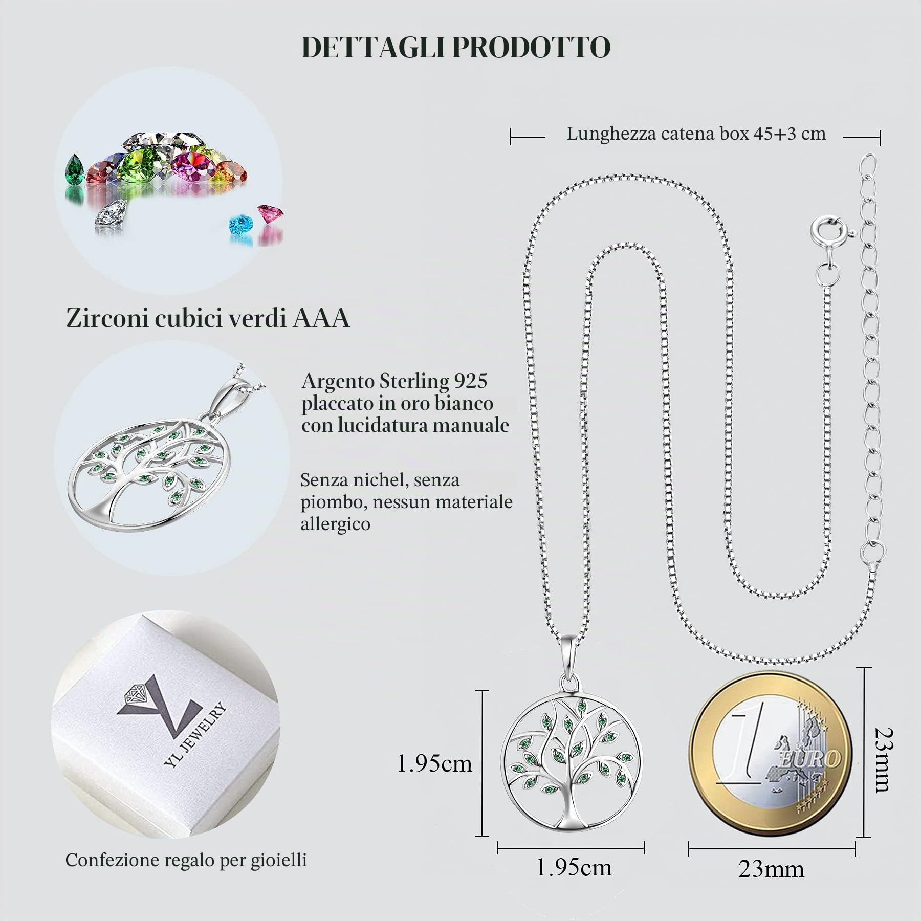 YL Collana albero della vita Collana con ciondolo albero genealogico in argento 925 per donna