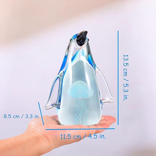 Miniatura 5 de Figura de pingüino de cristal azul soplado a mano con medusas, escultura de animales de cristal, coleccionable, decoración de mesa para el hogar,