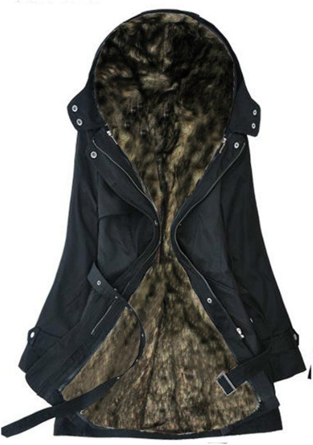 Gaorui Women Warm Long Coat Hoody Overcoat Faux Fur Hooded Winter Thicken Quilted Parka Black