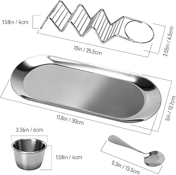 Taco Holder Set of 2, Stainless Steel Taco Stand with Tray & Sauce Cup