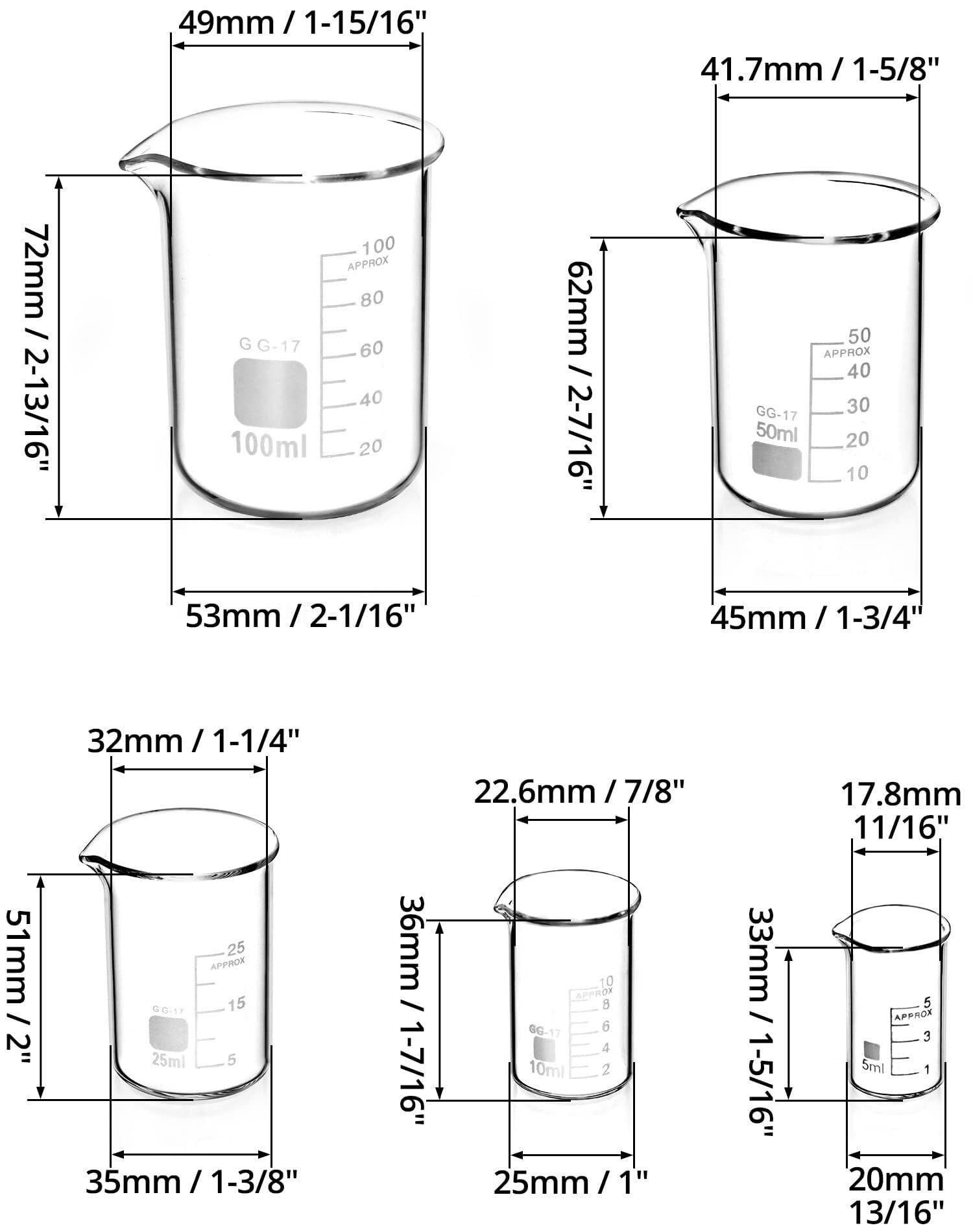 Zlewka laboratoryjna, 5-częściowy zestaw zlewek ze szkła borokrzemianowego o pojemności od 5 ml do 100 laboratorium i kuchni(5ml - 100ml)