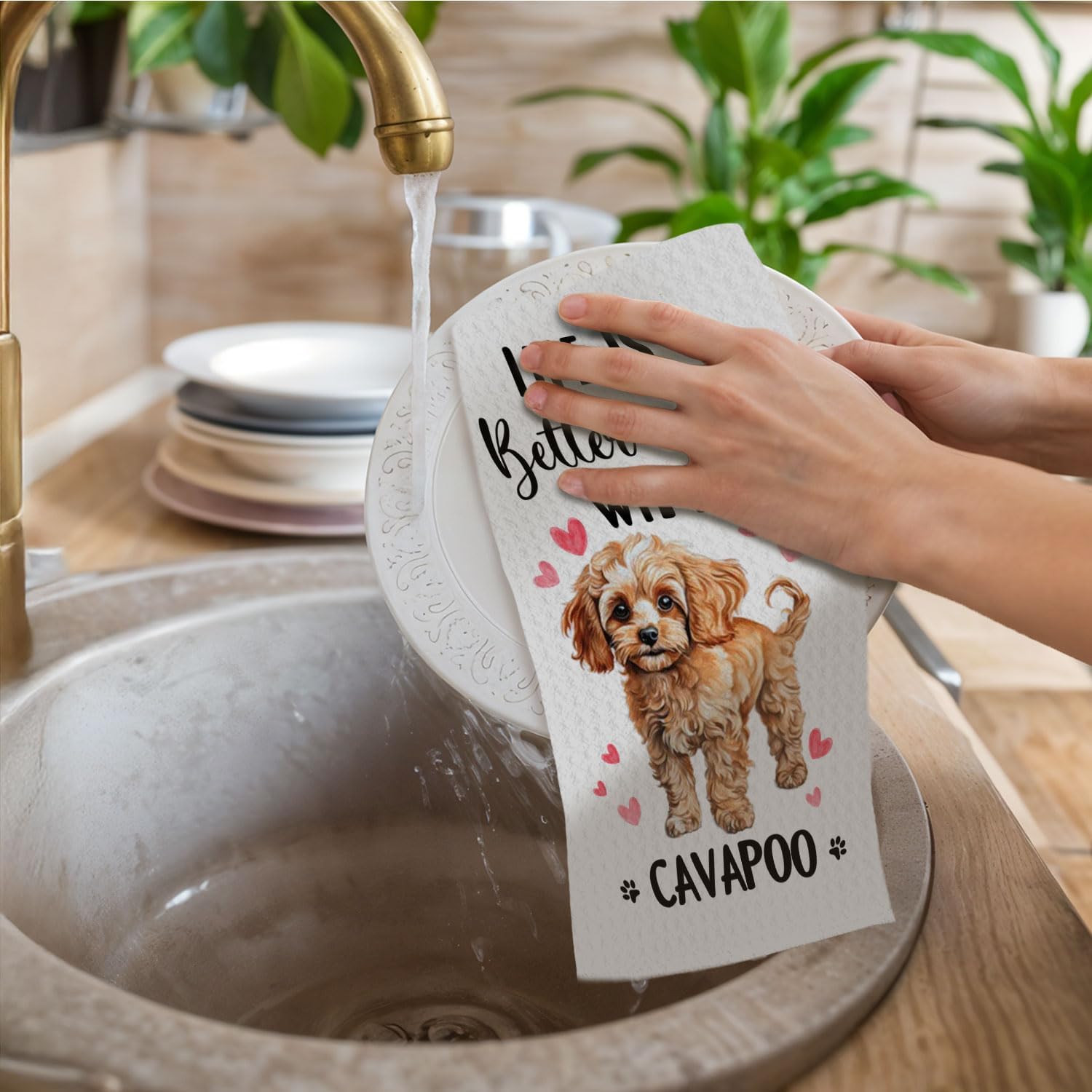 Cavapoo Gifts Kitchen Towels, Life is Better with a Cavapoo Tea Dish Towels for Kitchen, Dog Owner Lovers Gifts for Women, Dog Decorative Hand Towel for Bathroom, 16x24 Inch - Image 2