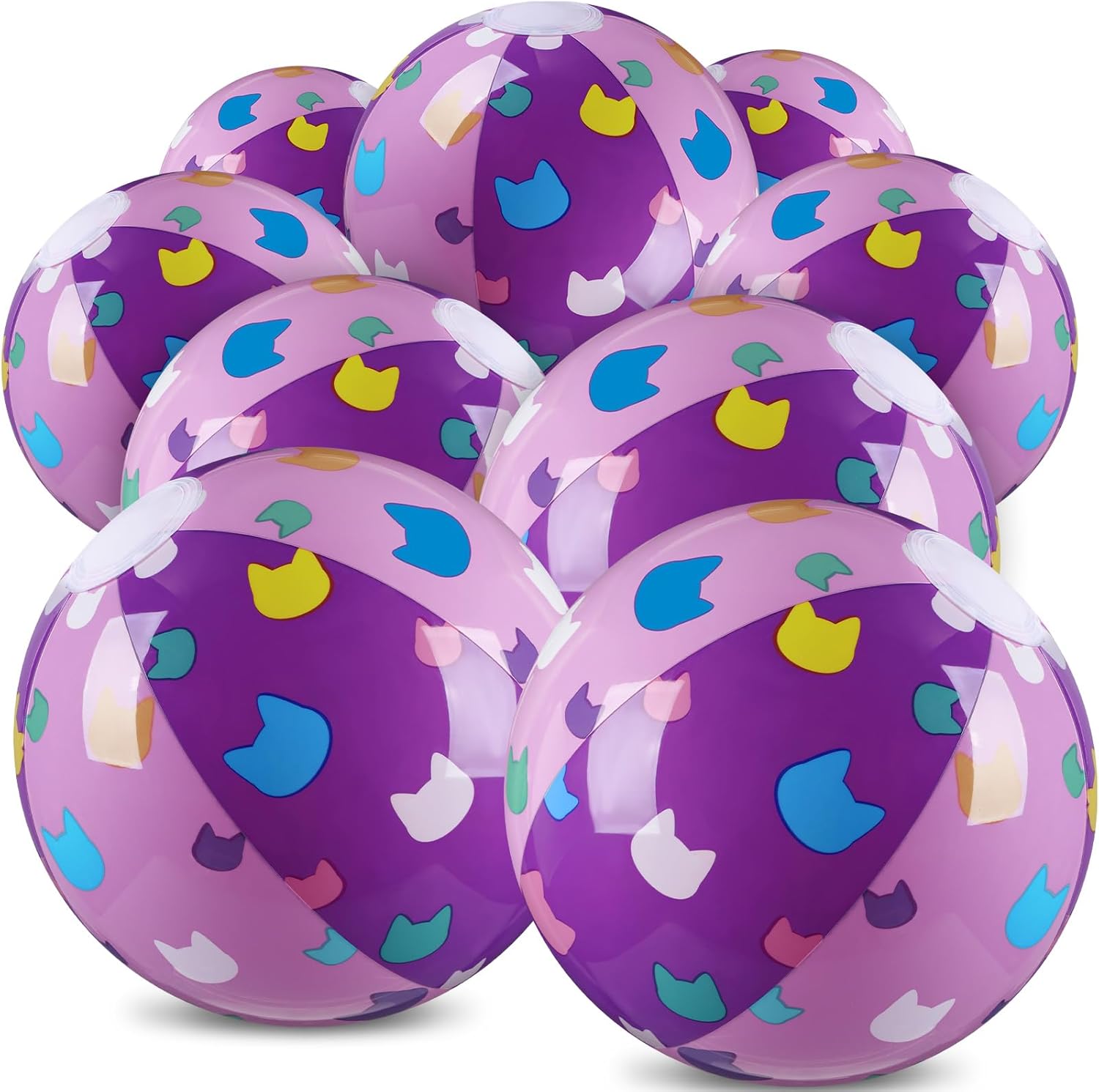 Soulchen Cartoon Cat Themed Beach Balls 7.87" Purple and Pink Cat Inflatable Beach Ball Bulk Cartoon Birthday Party Supplies for Summer Pool Water Game Gifts End of The Year Party Decoration