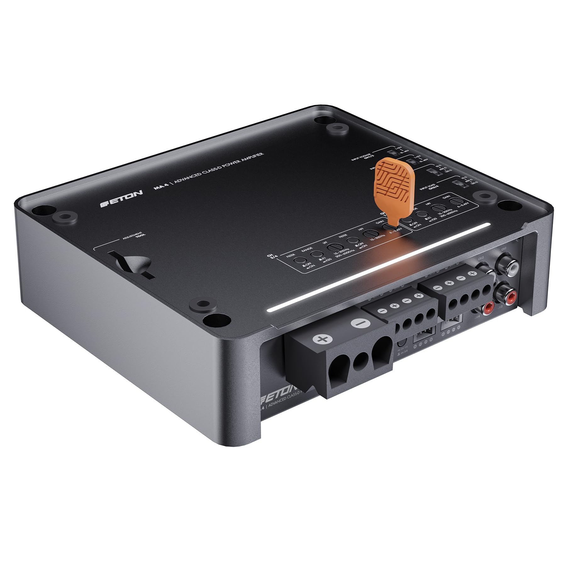 ETON MA 4 – kompakter 4 Kanal Verstärker, leistungsstarke digitale Mini Endstufe für Autos und Reisemobile, Class D Amp mit 4 x 105 W