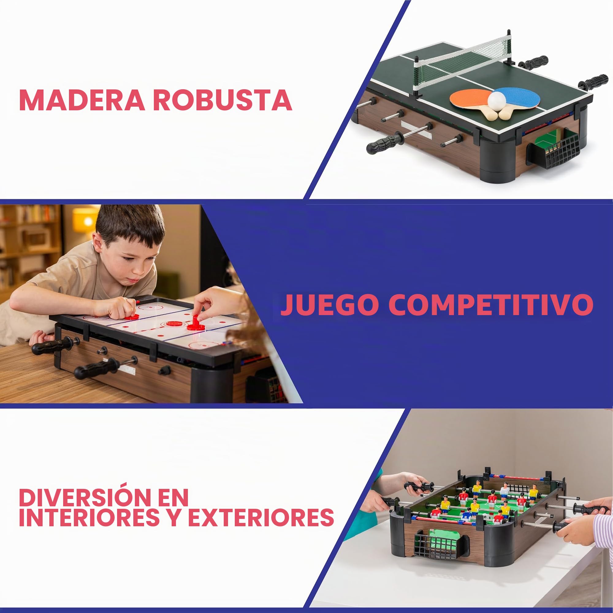 Toyrific Powerplay - Juego de Mesa 3 en 1, Juego de Mesa multijuego, Mini fútbol, Hockey y Tenis de Mesa, mesas de Billar Deportivas, Talla única