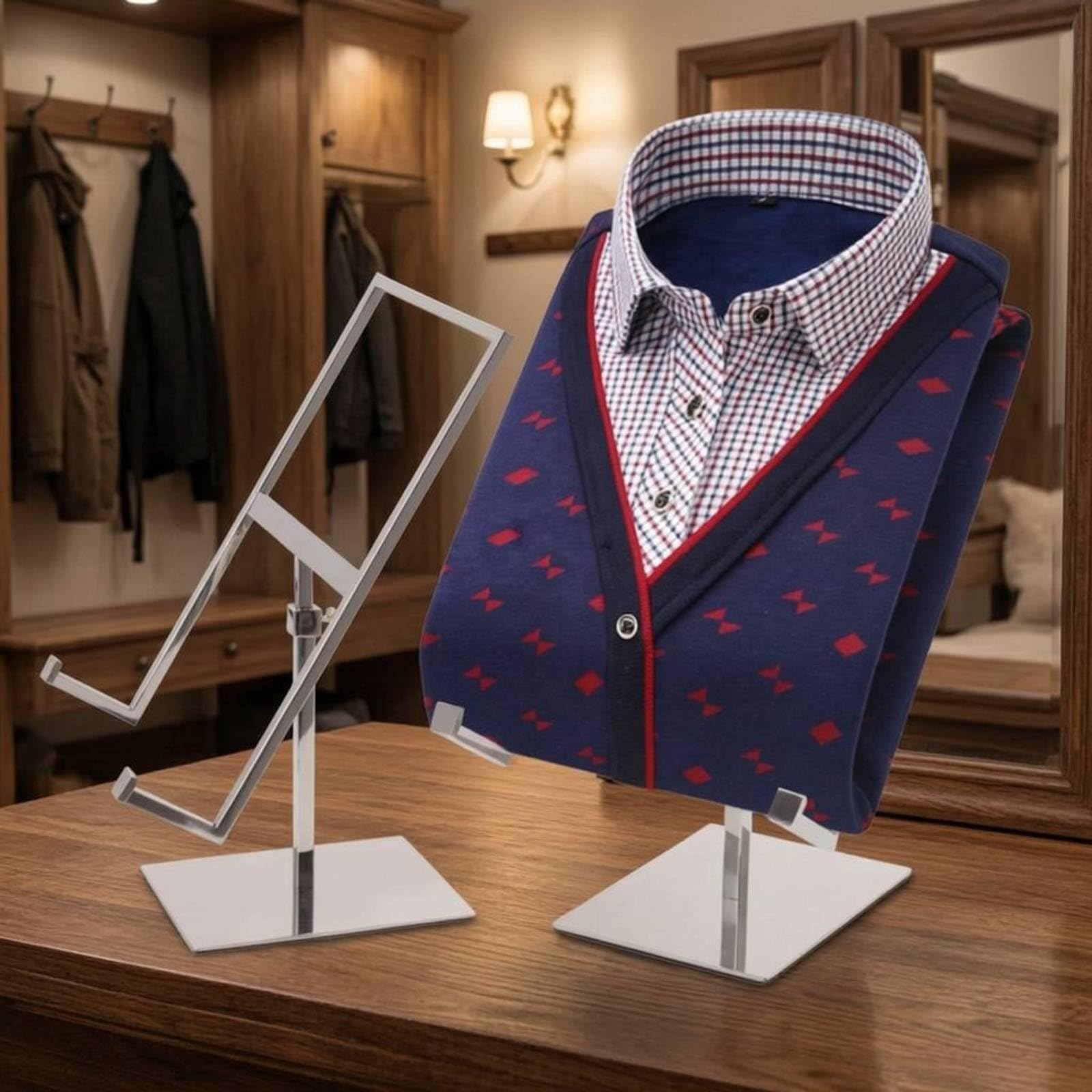 Regolabile Porta Camicie Rack Esposizione Magliette Supporto Abiti Struttura Metallo Acciaio con Base Antiscivolo Stabile Adatto per Negozi Abbigliamento Esposizione Personale, Argento