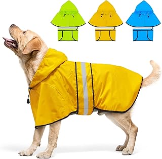 Dolitego Dog Raincoat - Reflective Dog Rain Coat, Waterproof Dog Rain Jacket with Hoodie, Adjustable Dog Poncho Dog Slicker for Dog Walking (Large, Yellow)