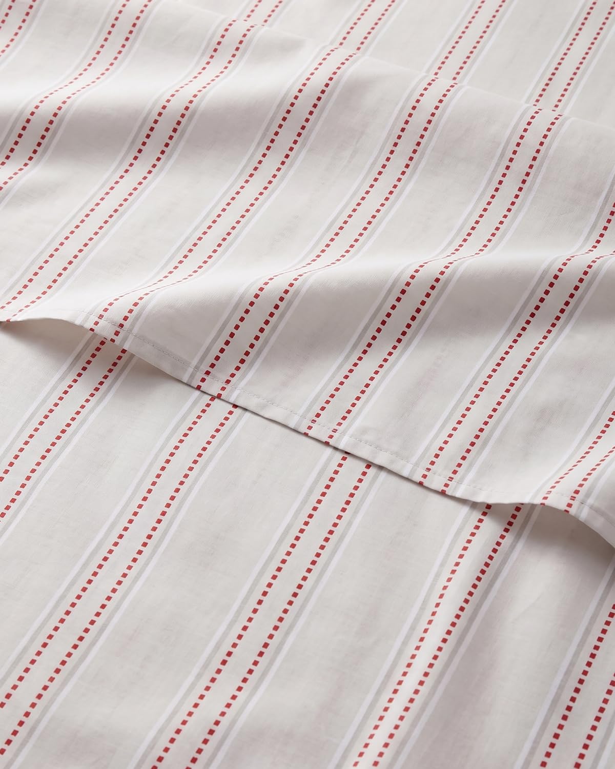 Christmas Sheet Set, Red Dot Stripe, Holiday Xmas Bedding Set - Twin Size