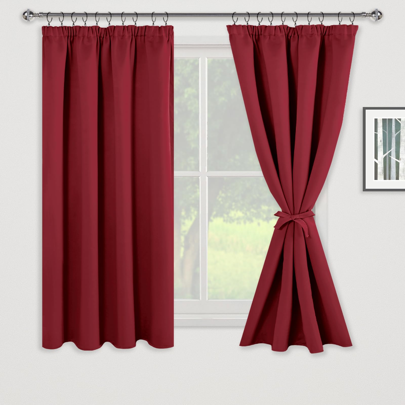 JIUZHEN Opaque Curtains with Ruffle Tape, Blackout Curtains, Living Room Curtains, Bedroom, Thermal Curtain, Red - Image 2