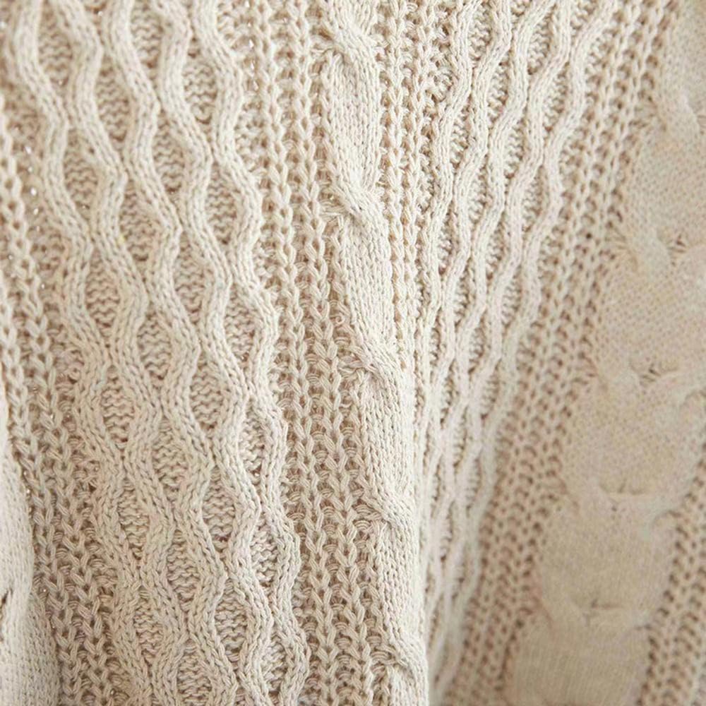 Maglione Invernale da Donna a Collo a V, a Maniche Lunghe, in Maglia a trecce Spessa e Calda, Modello Ampio e Comodo.