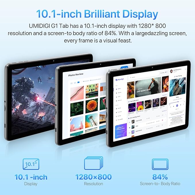 Brilliant Display: UMIDIGI G1 Tab Android 13 Tablet 2024, 8 (4+4) GB+64GB 1TB Expand, Wi-Fi 6 Model, 10.1 inch Tablet