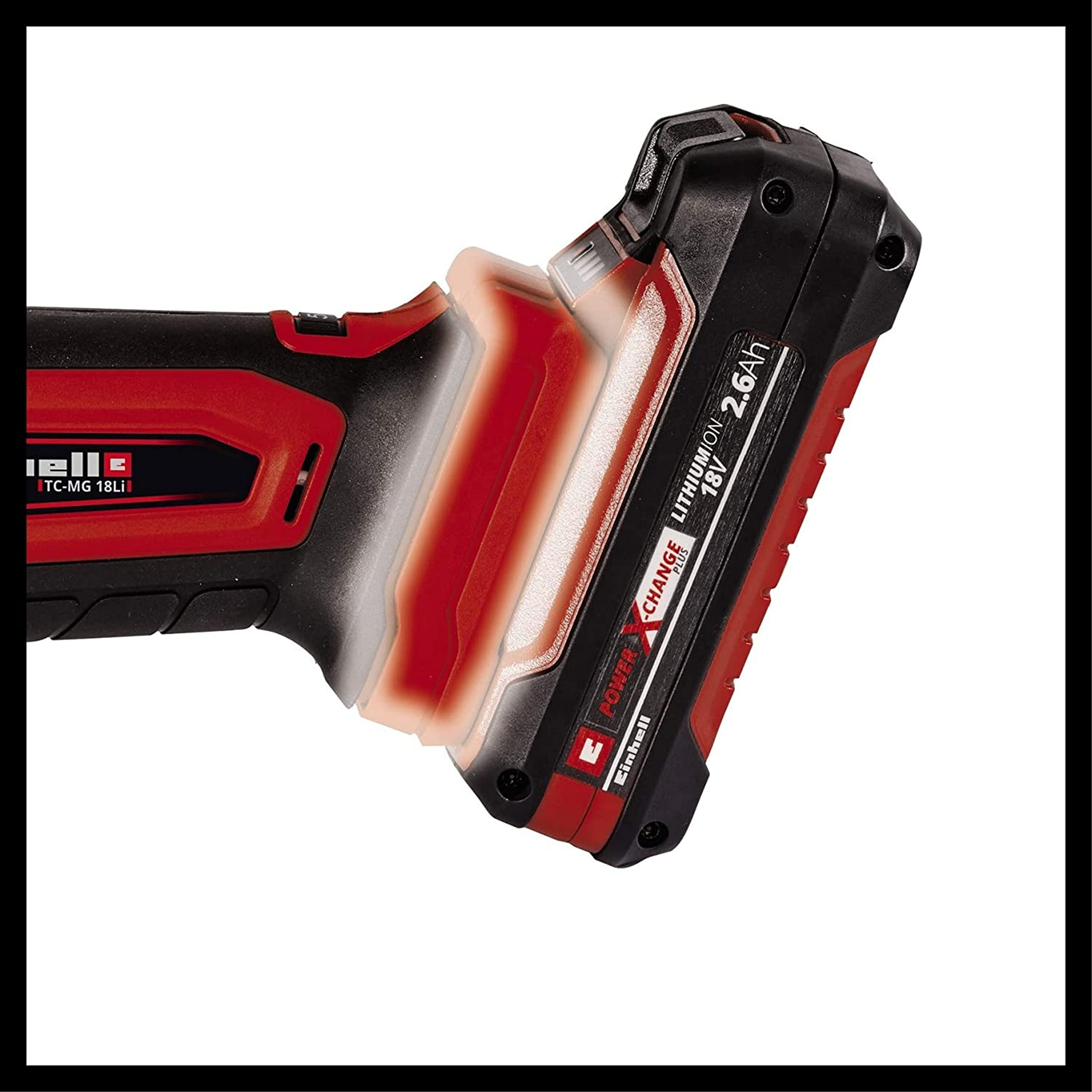 Einhell Utensile multifunzione a batteria TC-MG 18 Li-Solo Power X-Change + Einhell Pxc Starter Kit 18 V, Batteria 2,5 Ah E Caricabatteria Power X-Change, Nero Rosso, 10 x 15 x 11.3 Cm