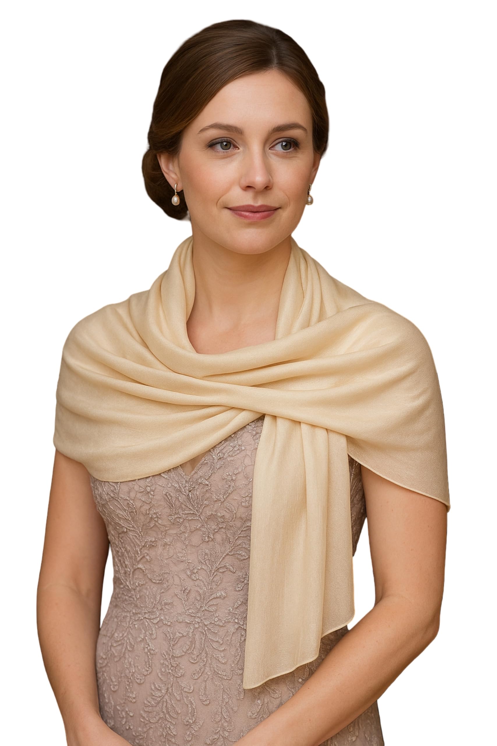 World of Shawls Women’s Pleated Organza Crepe Scarf with Sheen 70x180cm | Elegant Lightweight Wrap for Party, Wedding & Evening Wear – Shiny Hijab & Shawl (Light Gold)