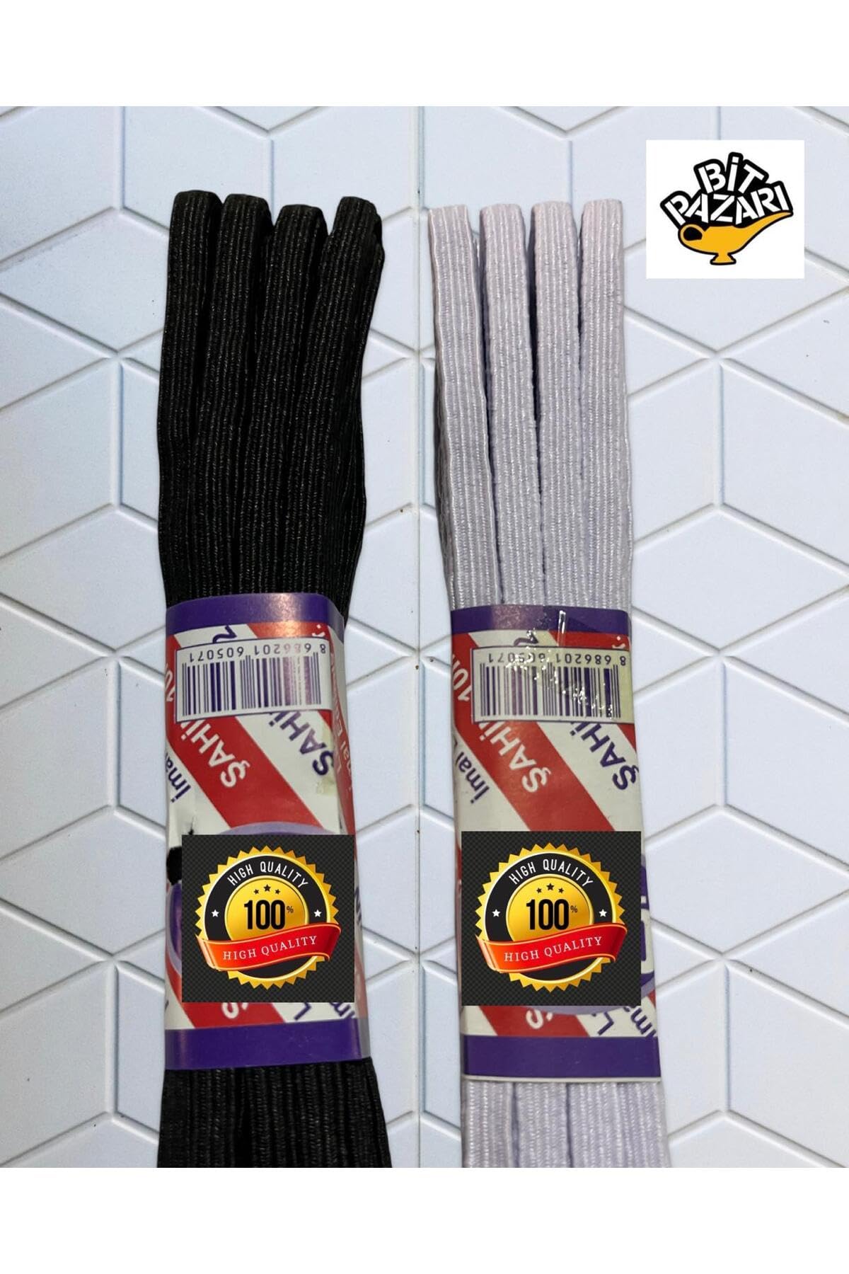 Flea Market 2 Adet Siyah Ve Beyaz Bel Paça Don Lastiği (Yassı - 2 X 10 Metre)