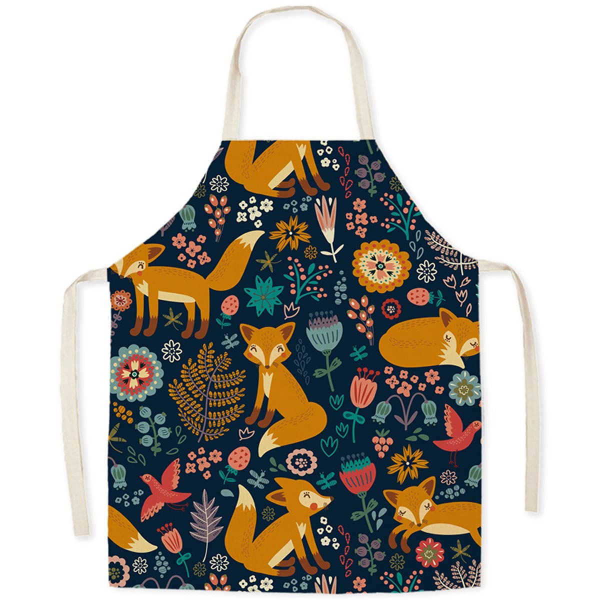 FOMAISELF Linen Parent and Child Cooking Apron, Cute Fox Pattern Mum and Kids Apron - Image 2