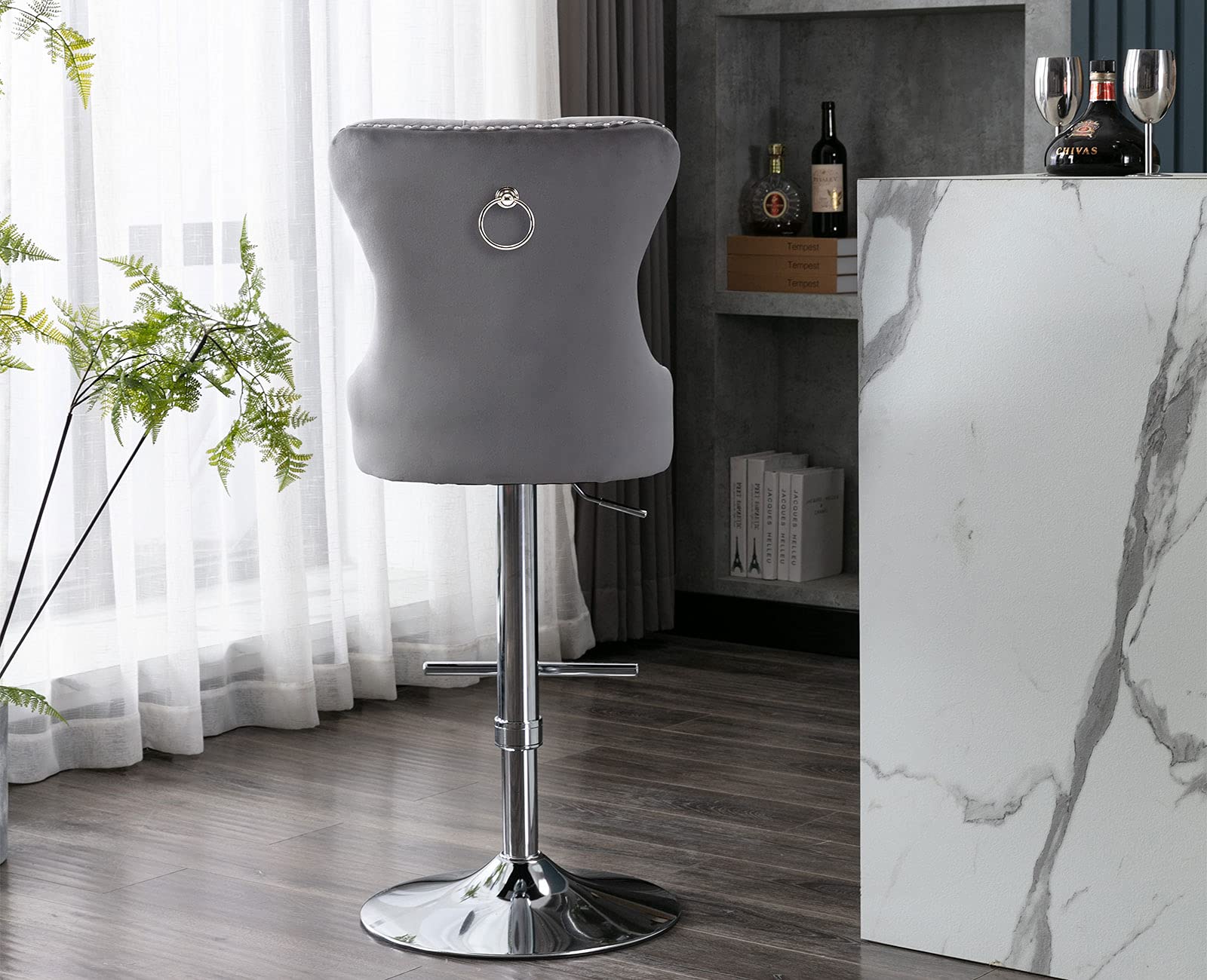 Shunzhi Velvet Swivel Bar Stools Set of 4 Modern Adjustable Bar Stools