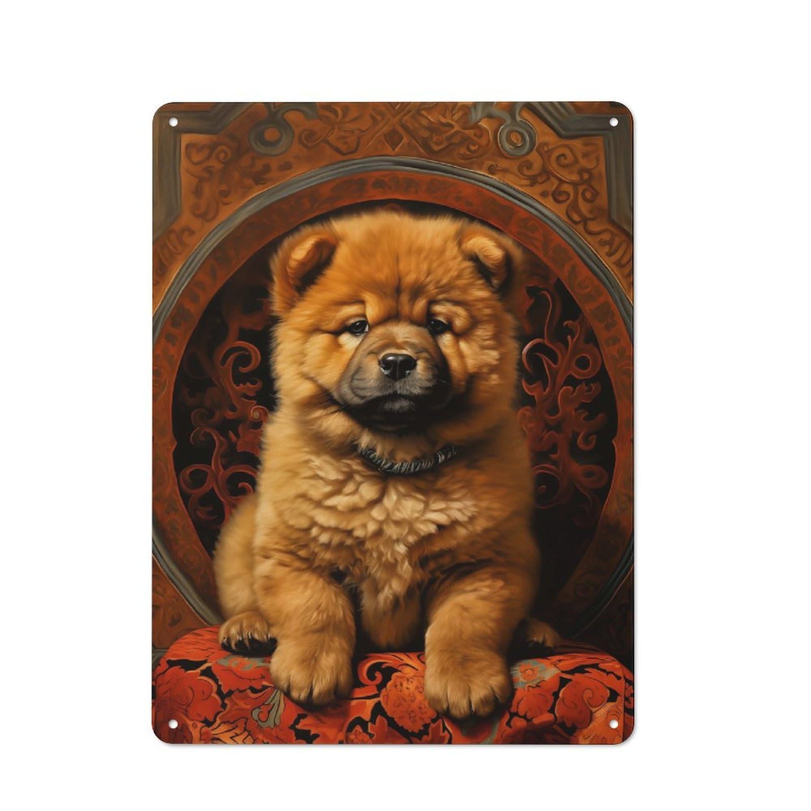 Junmoney Style-20 Tin Wall Plaque 40X30cm With Chow Chow Puppy Portrait For Garage Wall, Suited To People Furnishing A Garage