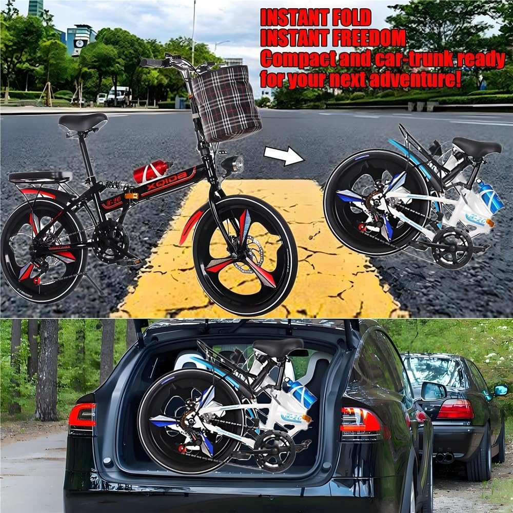 Vélo Pliable De 20", Pour Adulte, Vélo Pliable à 6 Vitesses, Pour Homme Et Femme, Pour Camping, Ville (blanc