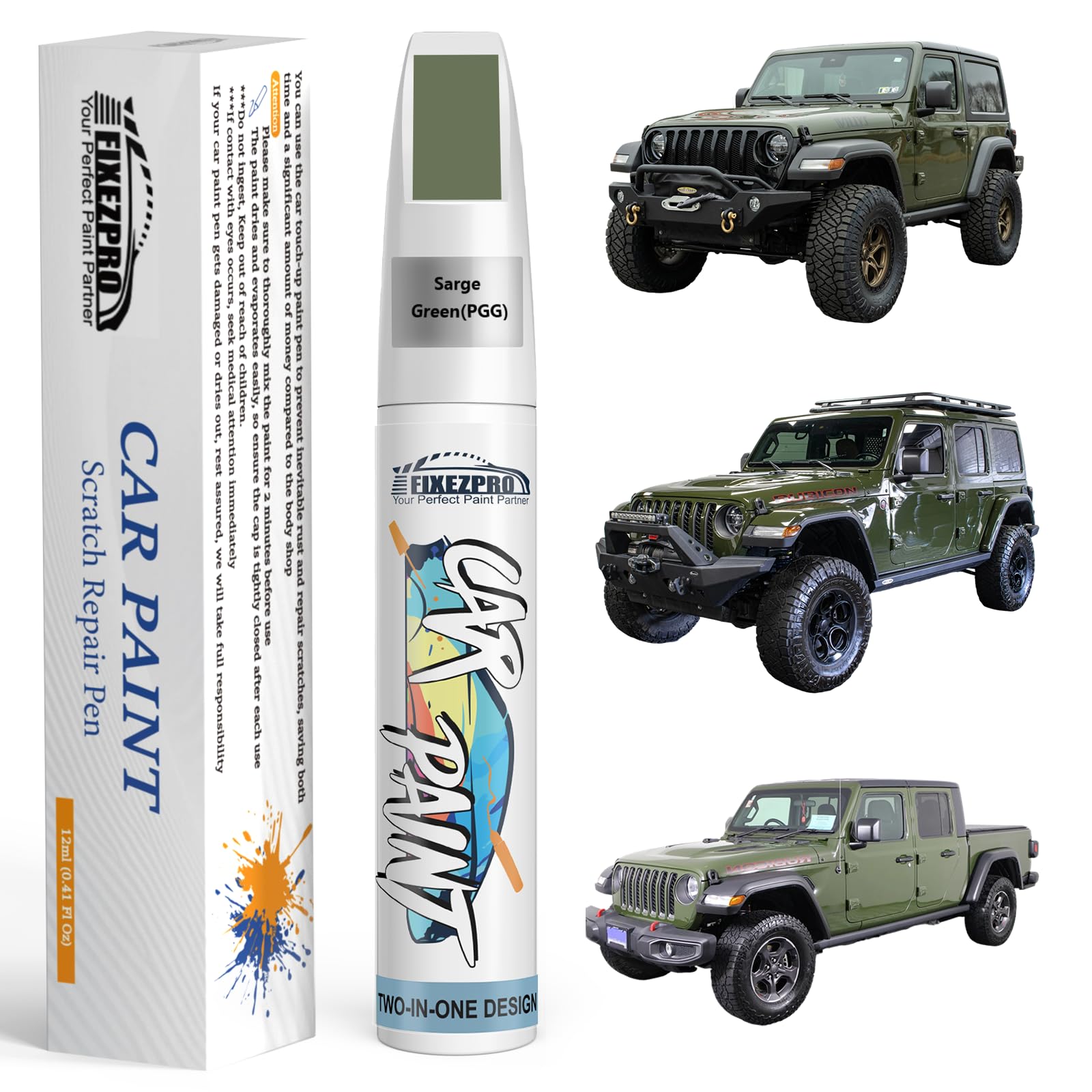Sarge Green(PGG) Touch Up Paint for Jeep, Car Paint Scratch Repair Remover Pen Color Exact Match, Quick and Easy Fix Automotive Chips and Nicks Scuff