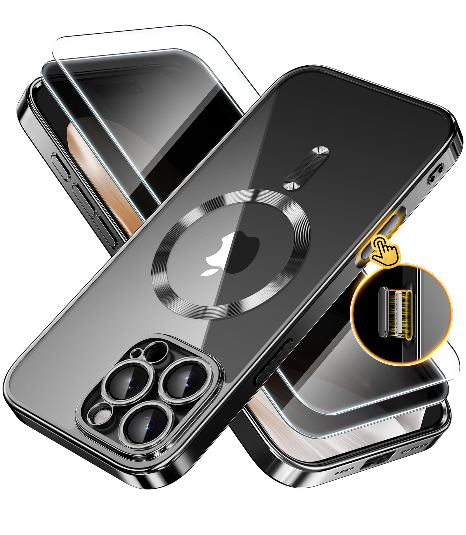 Magnetic for iPhone 16 Pro Max Case with Camera Control Capture Button,Compatible with MagSafe,[Full Camera Protection][Privacy Screen Protector]