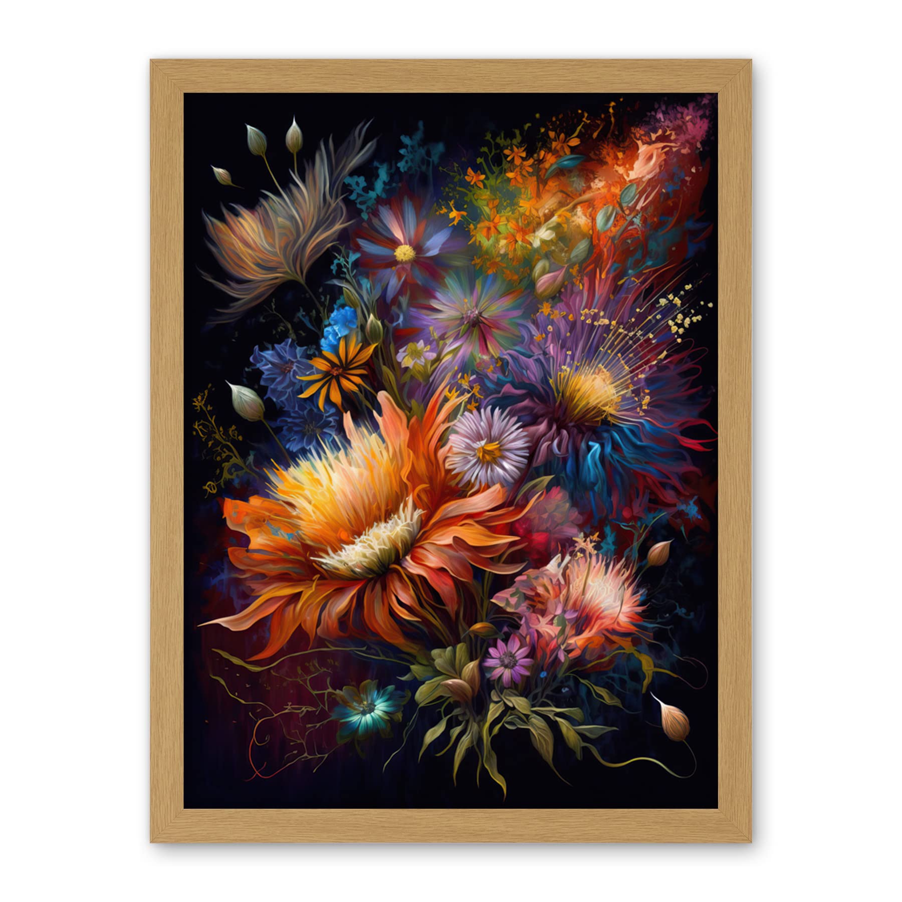 Artery8 Wildflower Bouquet Pink Blue Orange Floral Art Artwork Framed Wall Art Print 18X24 Inch