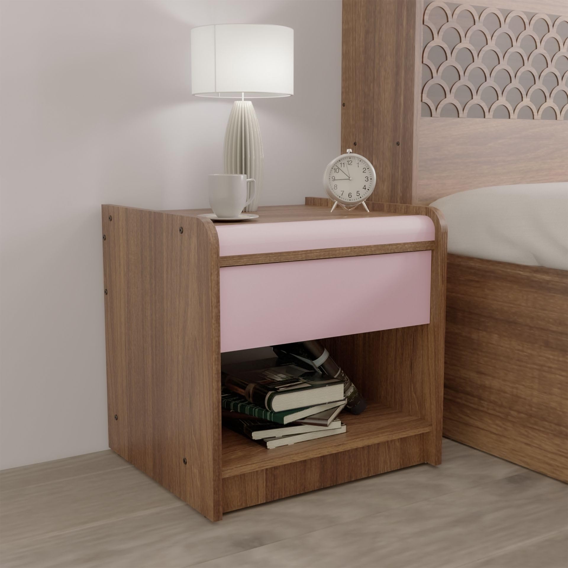 NEUDOT LIXO BST | Engineered Wood | Bedside End Table with 1 Drawer Storage | Night Stand for Bedroom Living Room Home | Premium Craftmanship | Leon Teak Finish | DIY(Do-It-Yourself)
