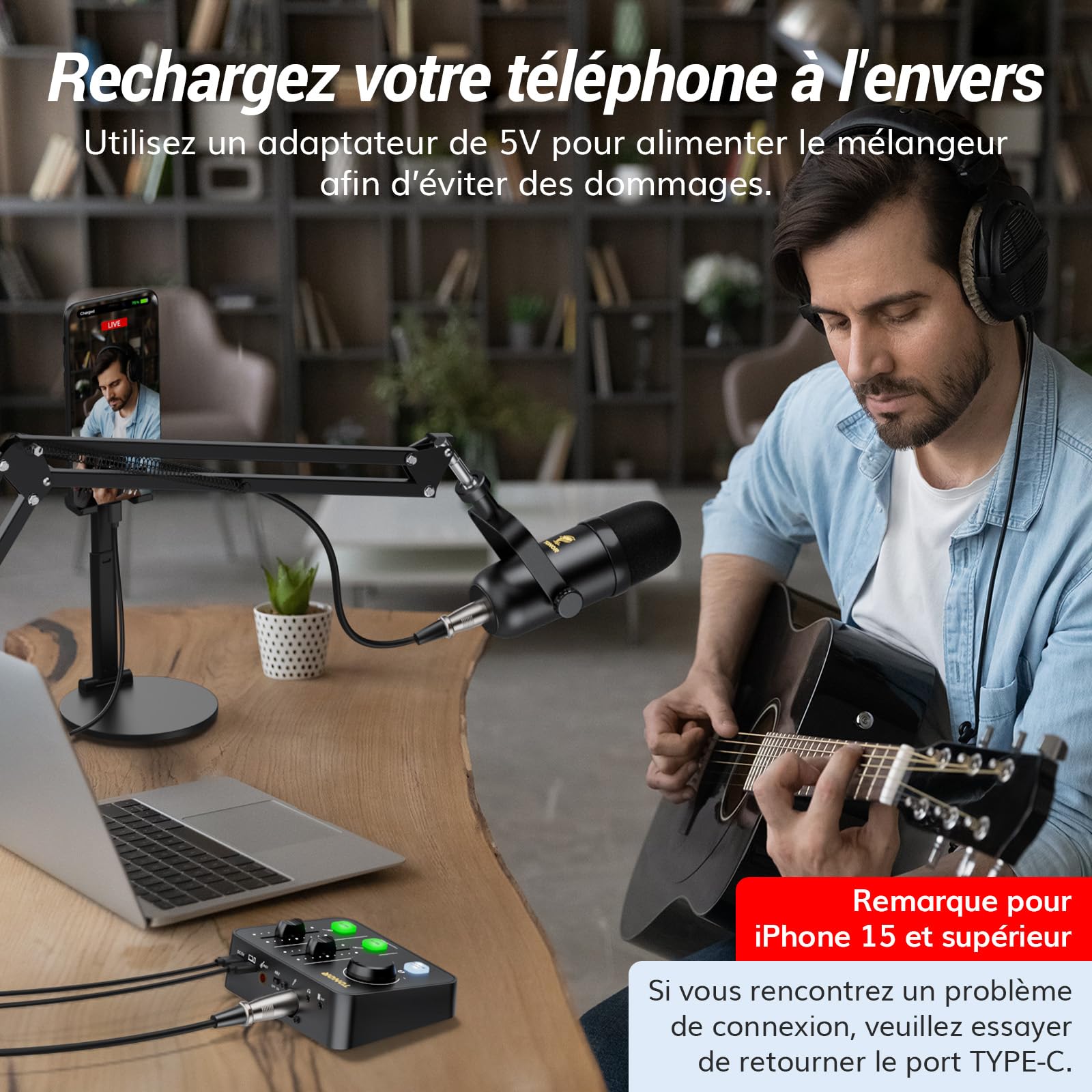 TONOR Ensemble D'équipements de Podcast, Mixeur Audio avec Micro Dynamique ou Perche, Microphone XLR avec Interface Audio de Studio, Pack tout-en-un pour Podcasting, Streaming, Enregistrement POD-1