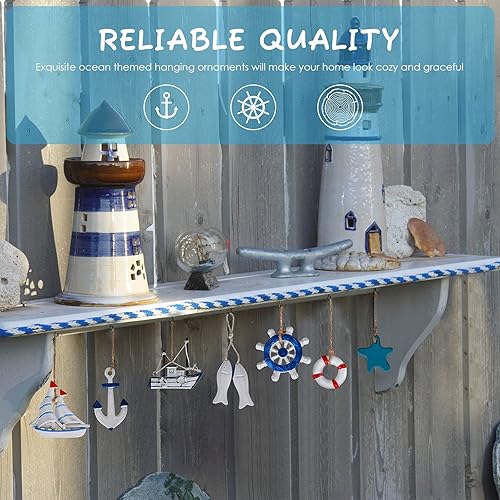 Miniatura 6 de Jetec 22 piezas de adornos náuticos de Navidad, árbol náutico costero, estrella de mar, ancla de la vida marina, decoración de playa para árbol de