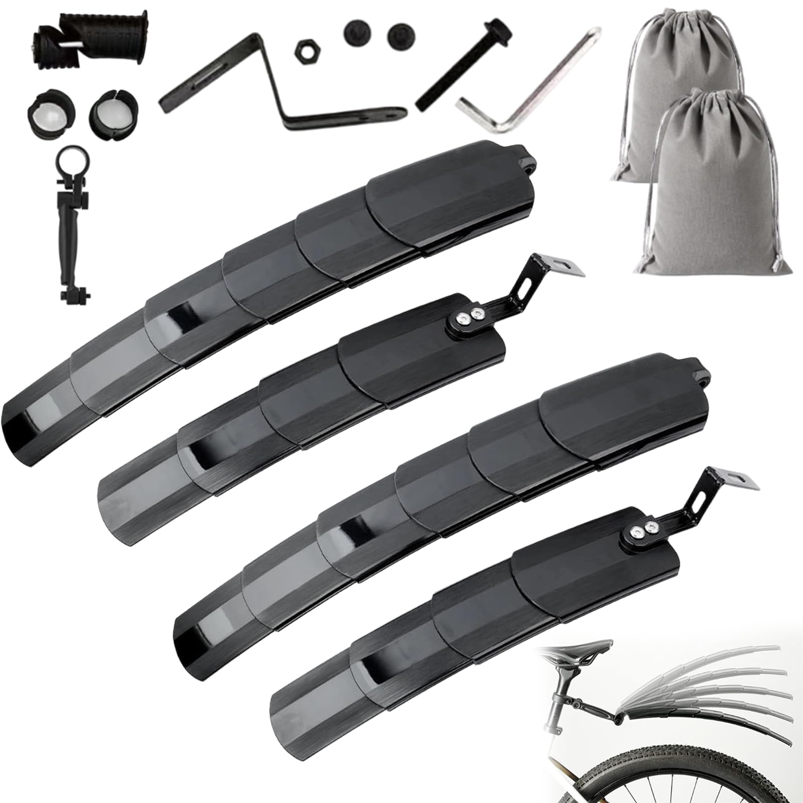 Gienslru Retractable Bike Mudguards, Adjustable Front Rear Retractable for Bike Mudguard Set, Portable Foldable Front Rear Mudguards, Universal Fit Rain Splash Protection, Easy Installation (2pcs)