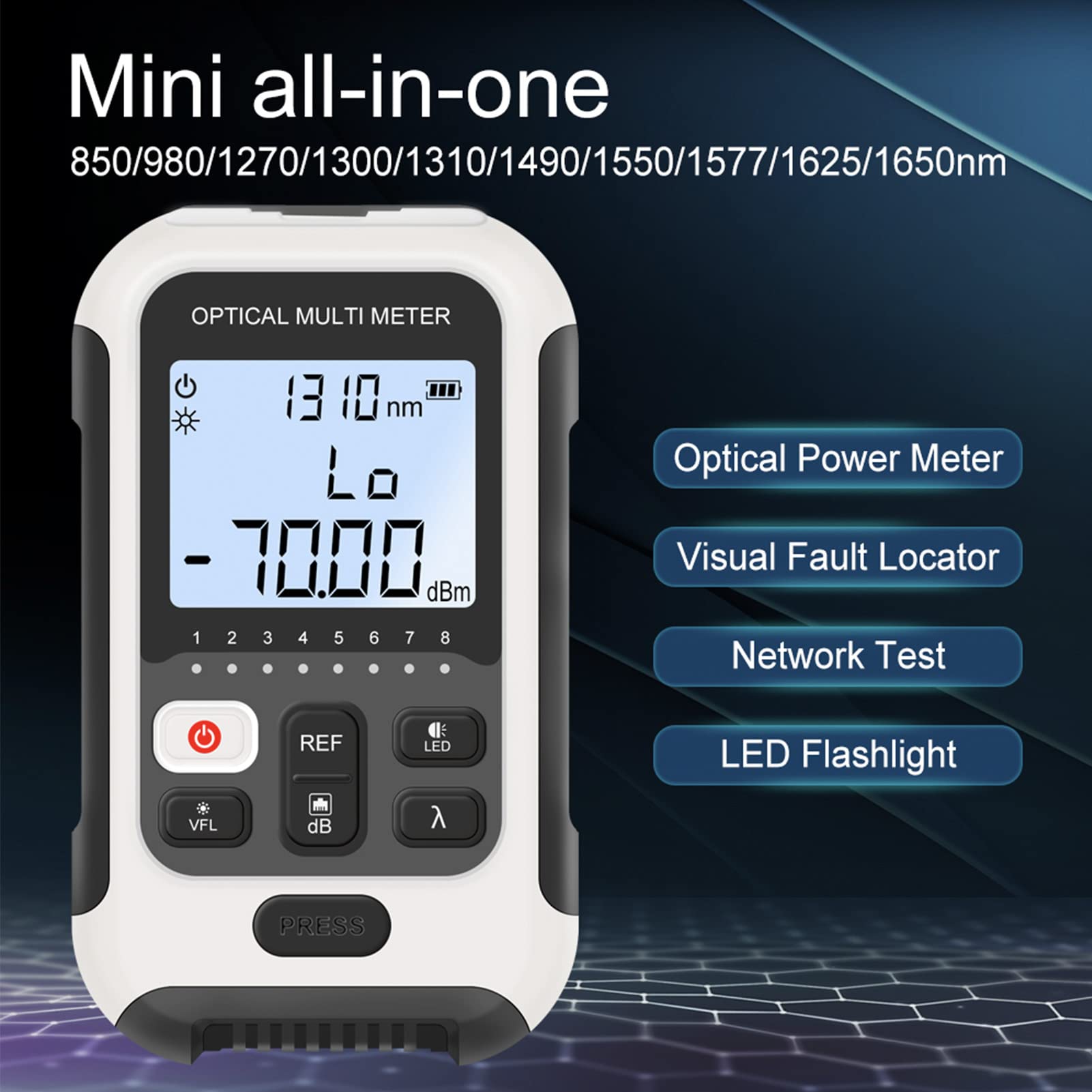 Misuratore di potenza in fibra ottica,attrezzatura di prova ottica multifunzionale portatile di alta precisione con connettore universale SC/FC/ST per la manutenzione di ingegneria