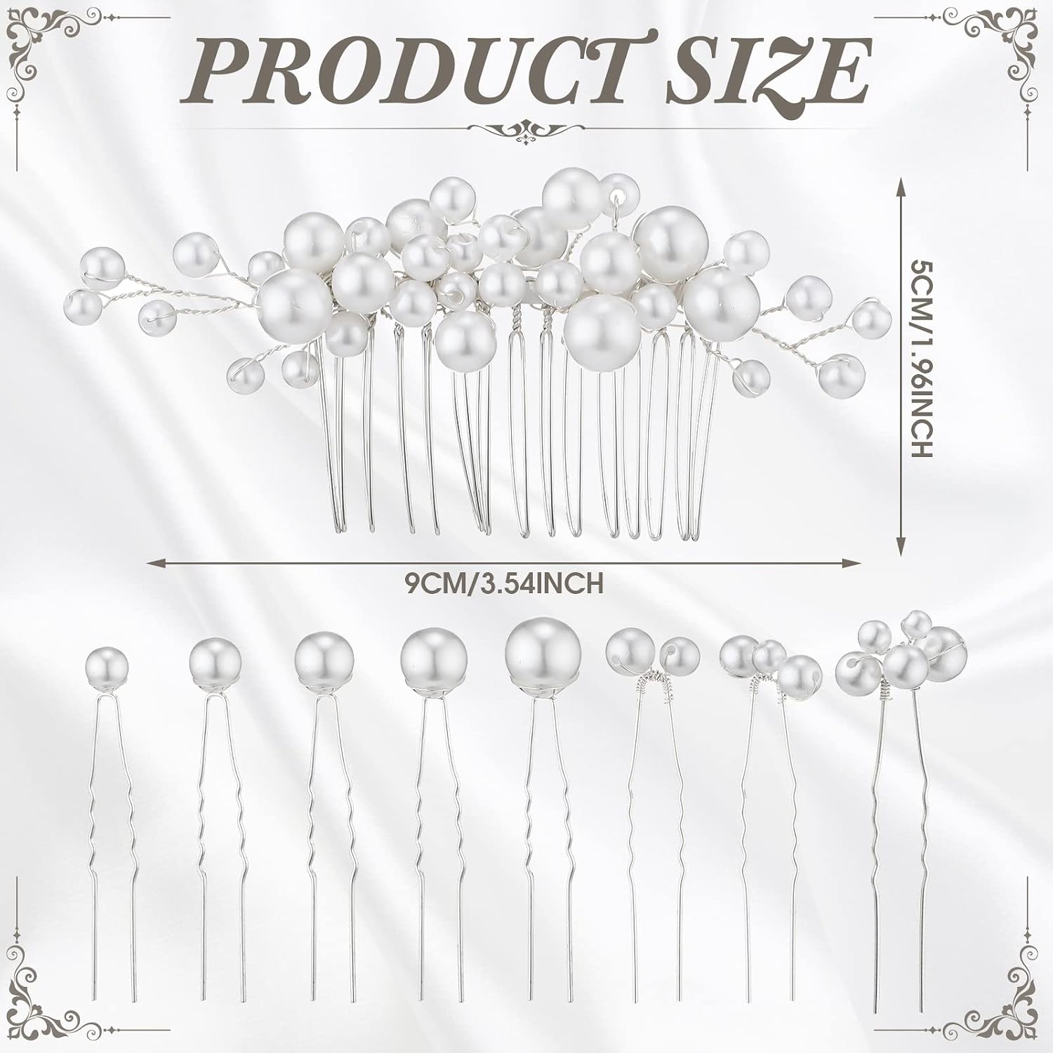 Geosar 9 Pcs Wedding Hair Accessories Pearl Hair Pins Women Vintage Hairs Piece Bridal Accessories for Bride Bridesmaids(Silver,Elegant Style) - Image 5
