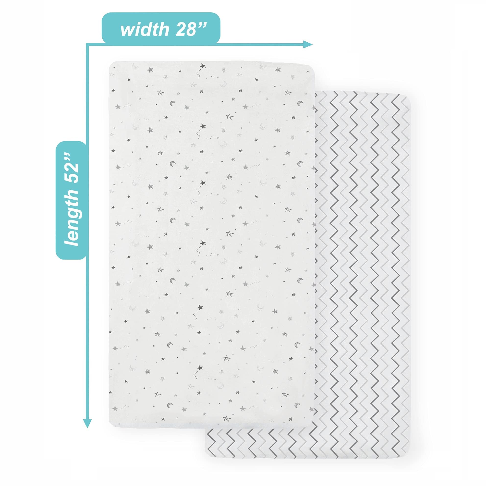American Baby Company Confezione da 2 lenzuola con angoli per culla in 100% cotone naturale, 132 x 71 cm, morbide, traspiranti, ipoallergeniche e delicate, grigie a zigzag, neutre, per ragazzi e