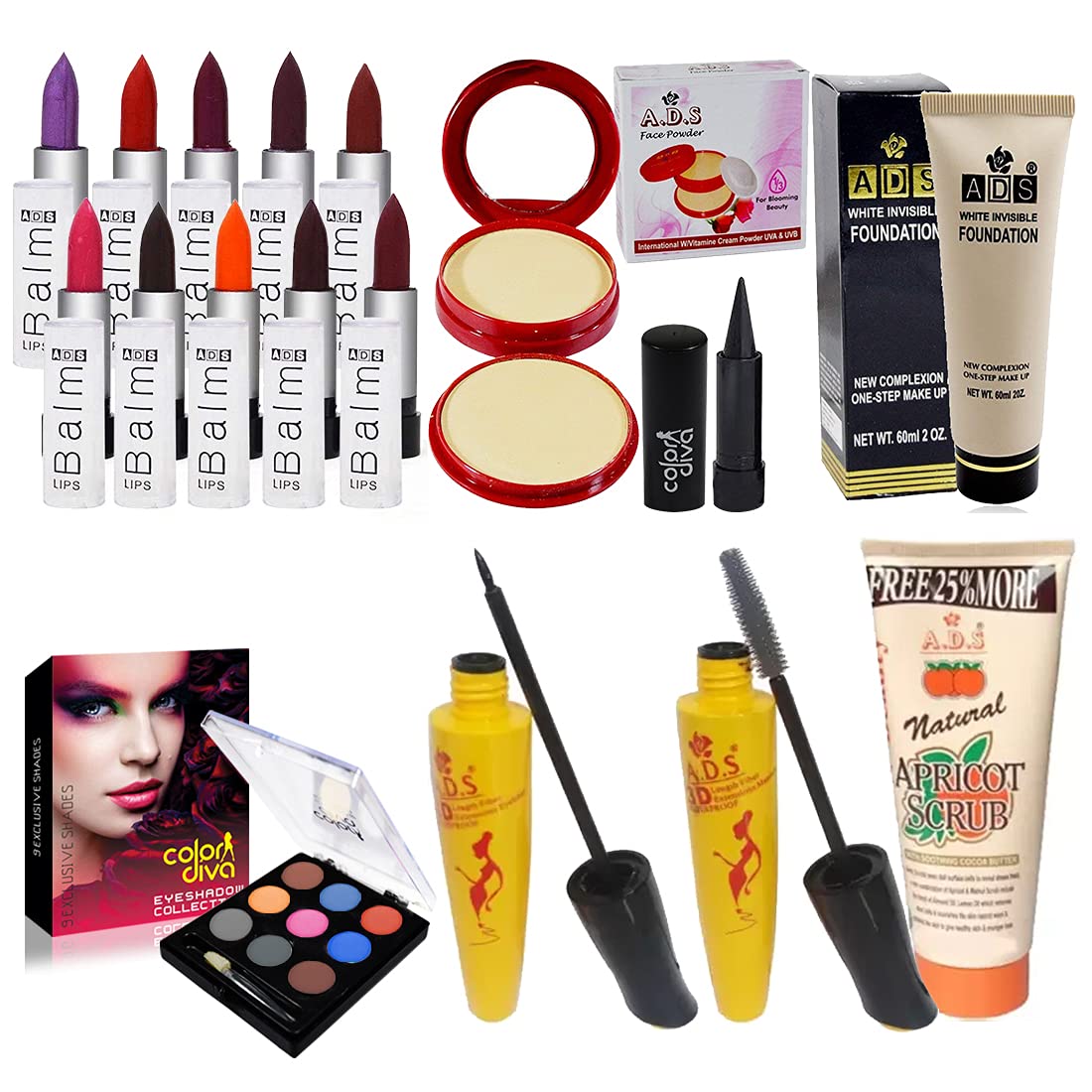 Adbeni Combo - Makeup Essential For Professional Makeup, Do It Yourself at Home, Pack of 17, (GC1445)