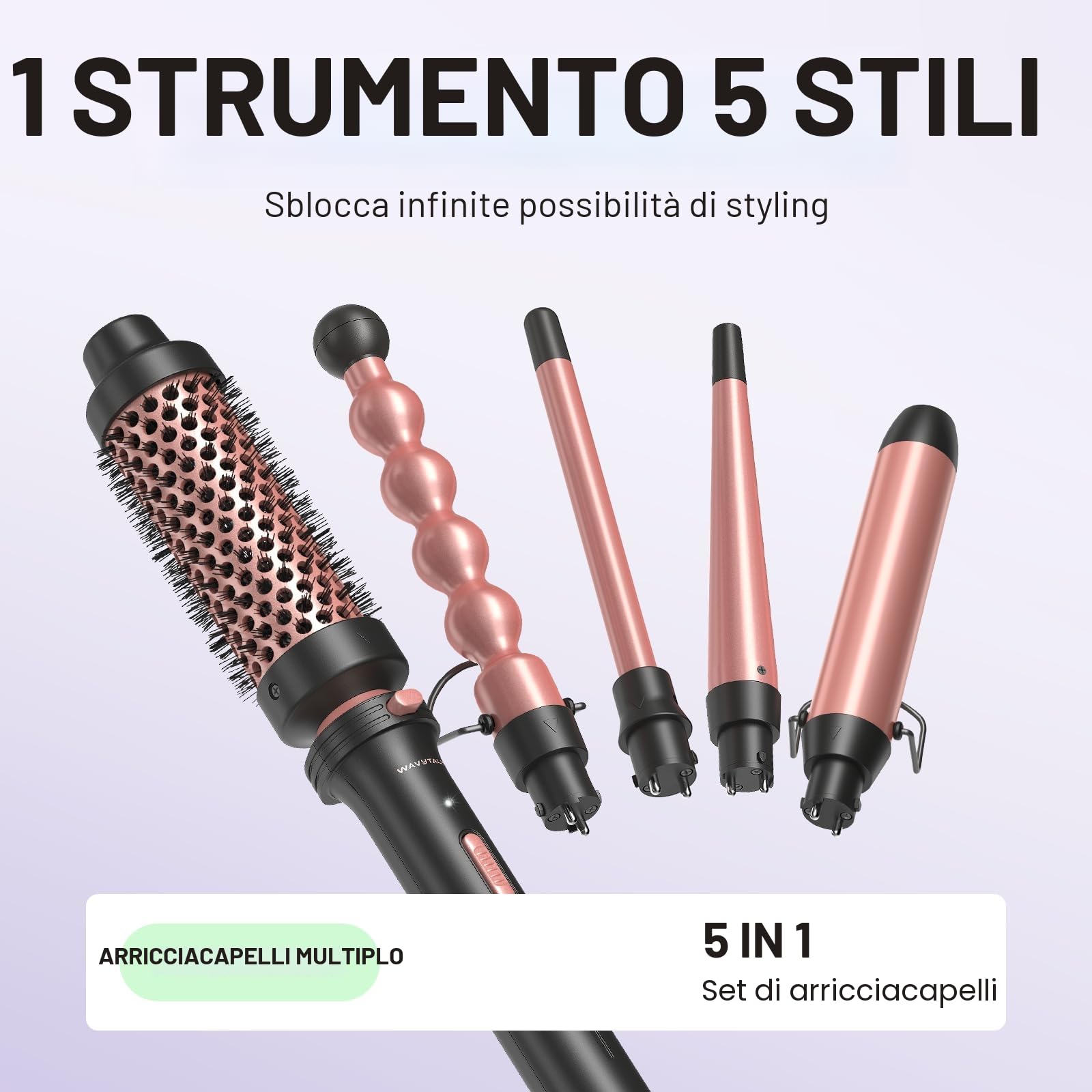 Wavytalk Arricciacapelli, 5 in 1 Set di pinze arricciacapelli con spazzola per arricciare e 4 ferri intercambiabili in ceramica (13-32 mm), guanto resistente al calore e 2 fermagli