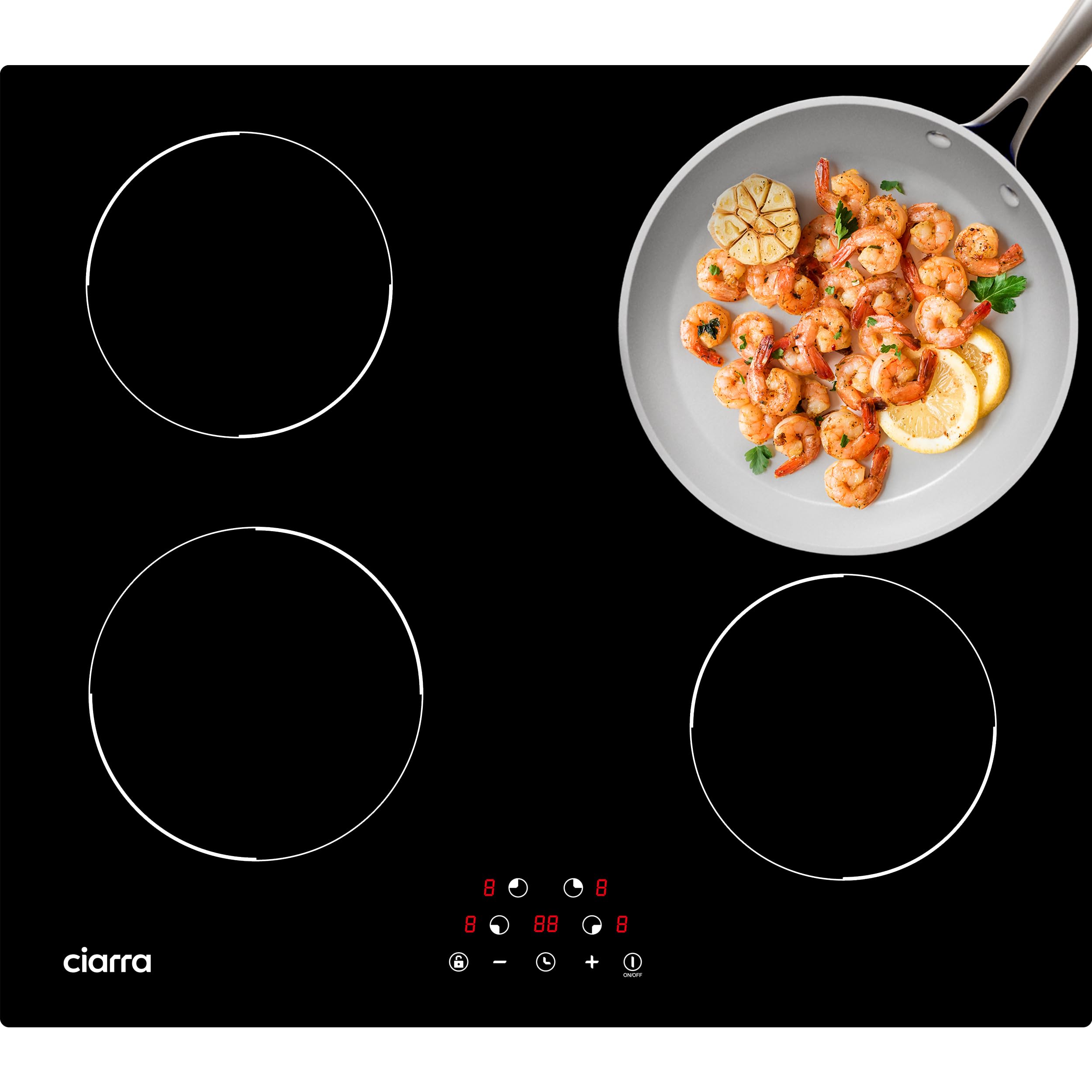 Ciarra Placa de inducción Placa de cocina 4 fuegos 9 niveles de potencia Cerradura de Seguridad CABBIH4-D