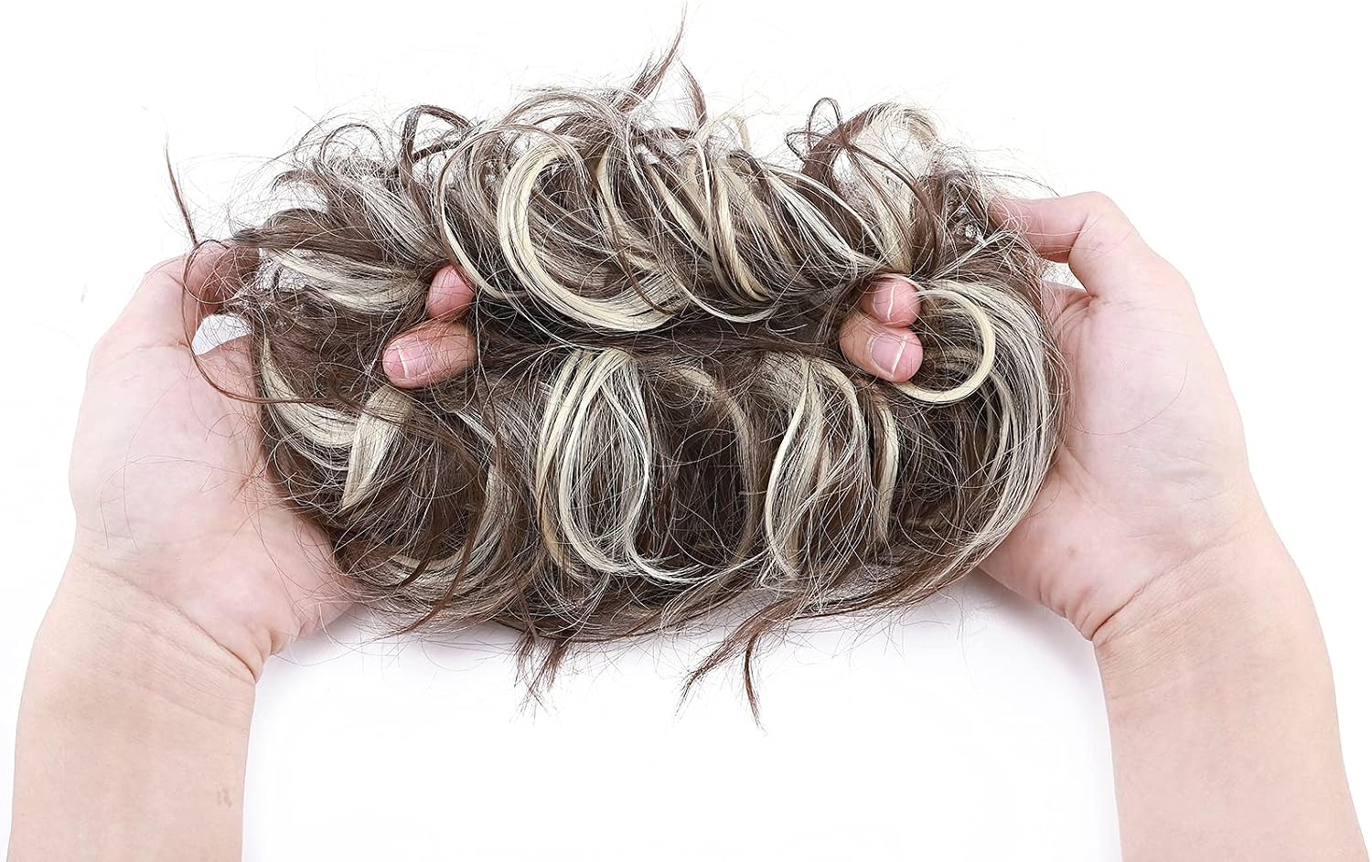 Messy Hair Bun Chignons Synthetic Hair Extensions Wavy Donut Updo Scrunchy Curly Hairpieces Chocolate Brown to Bleach Blonde - Image 4