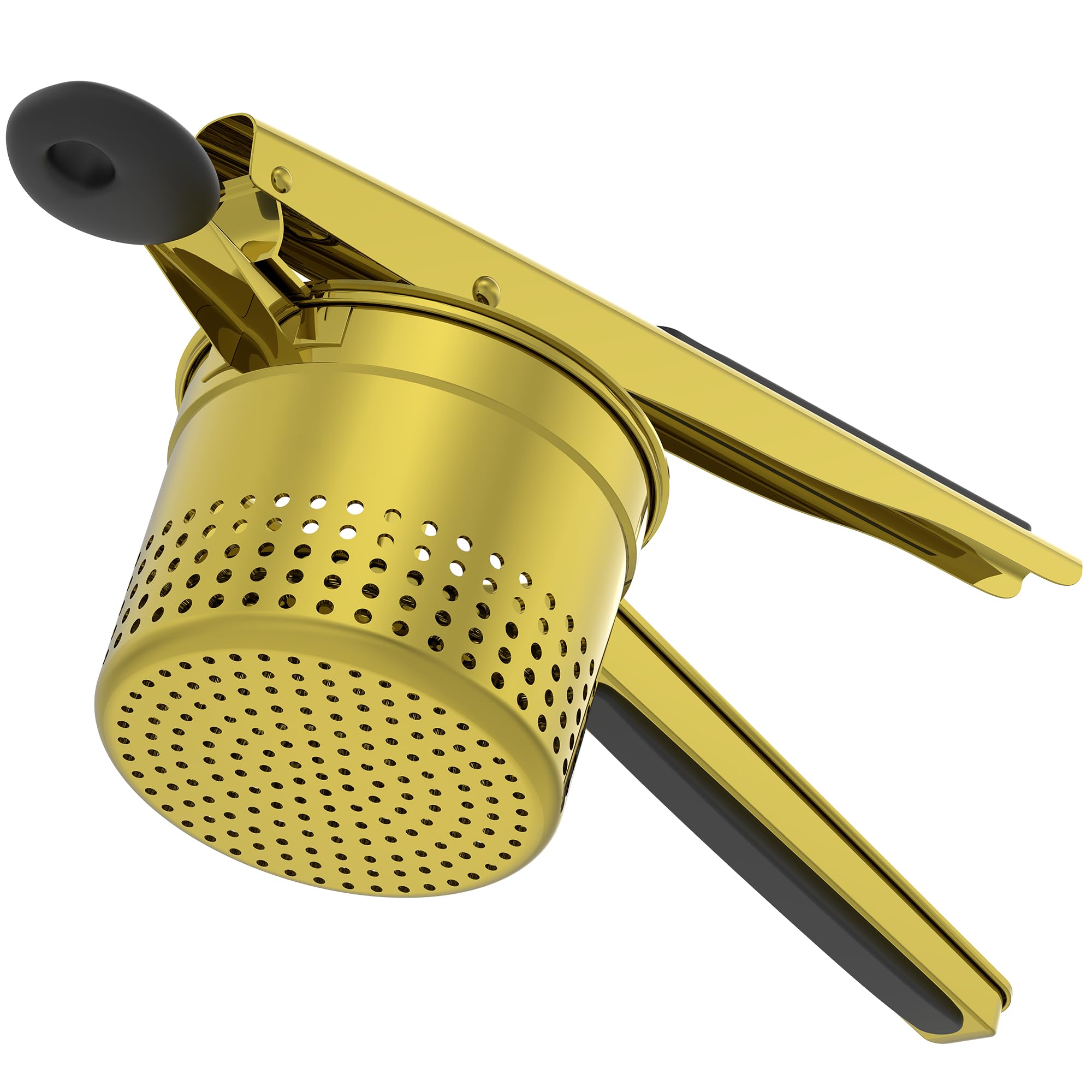 GloTika Große 425 ml Kartoffelpresse aus robustem Edelstahl für Kartoffelpüree, Süßkartoffelstampfer, Küchenwerkzeug mit ergonomischem Griff, Press- und Stampf-Küchenhelfer, Gold
