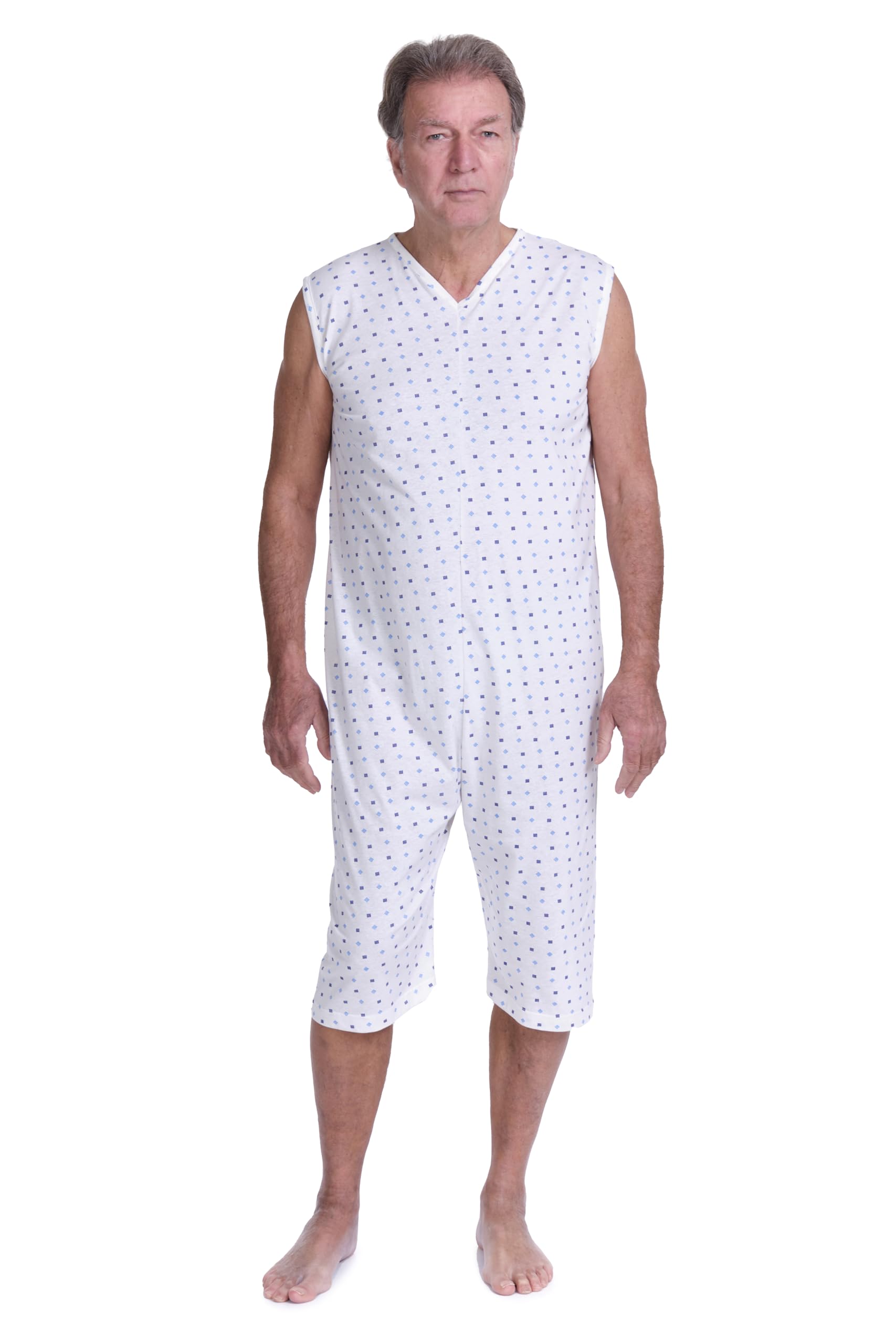 FERRUCCI COMFORT Pijama sanitario sin mangas 100% algodón con cremallera dorso para ancianos incontinencia Alzheimer