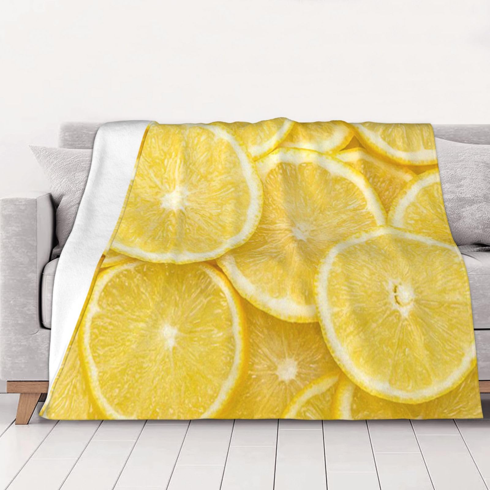 Couverture flanelle jaune citron douce idée cadeau originale pour hommes et femmes 125x100 cm